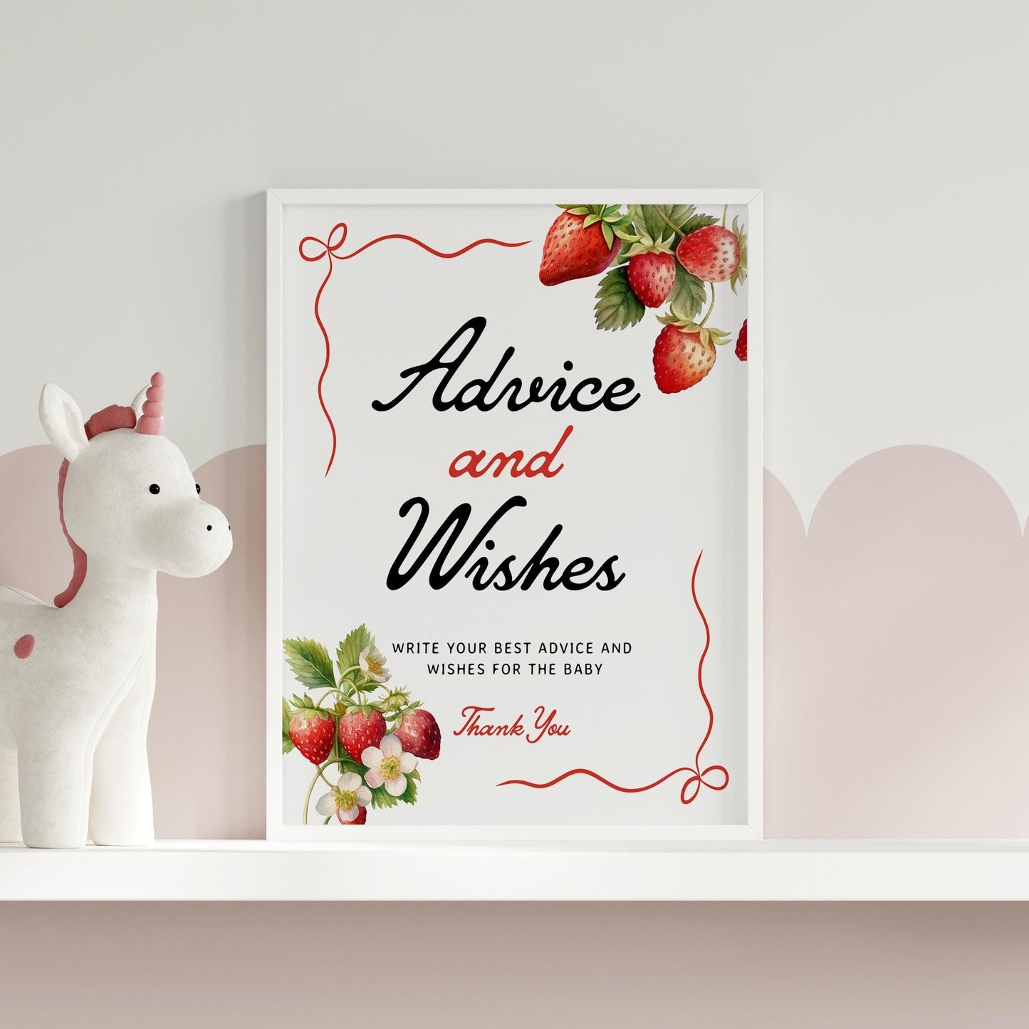 Advice and Wishes Baby Shower Sign | Strawberry Baby Shower Sign - LovelyTemplatesCo