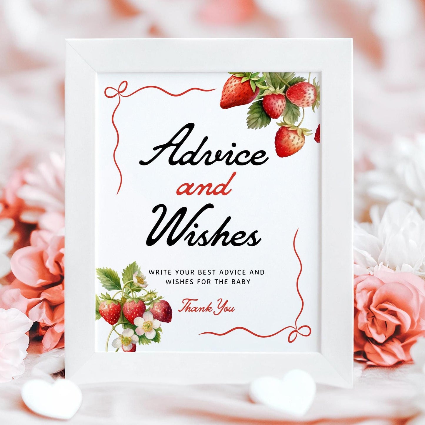 Advice and Wishes Baby Shower Sign | Strawberry Baby Shower Sign - LovelyTemplatesCo