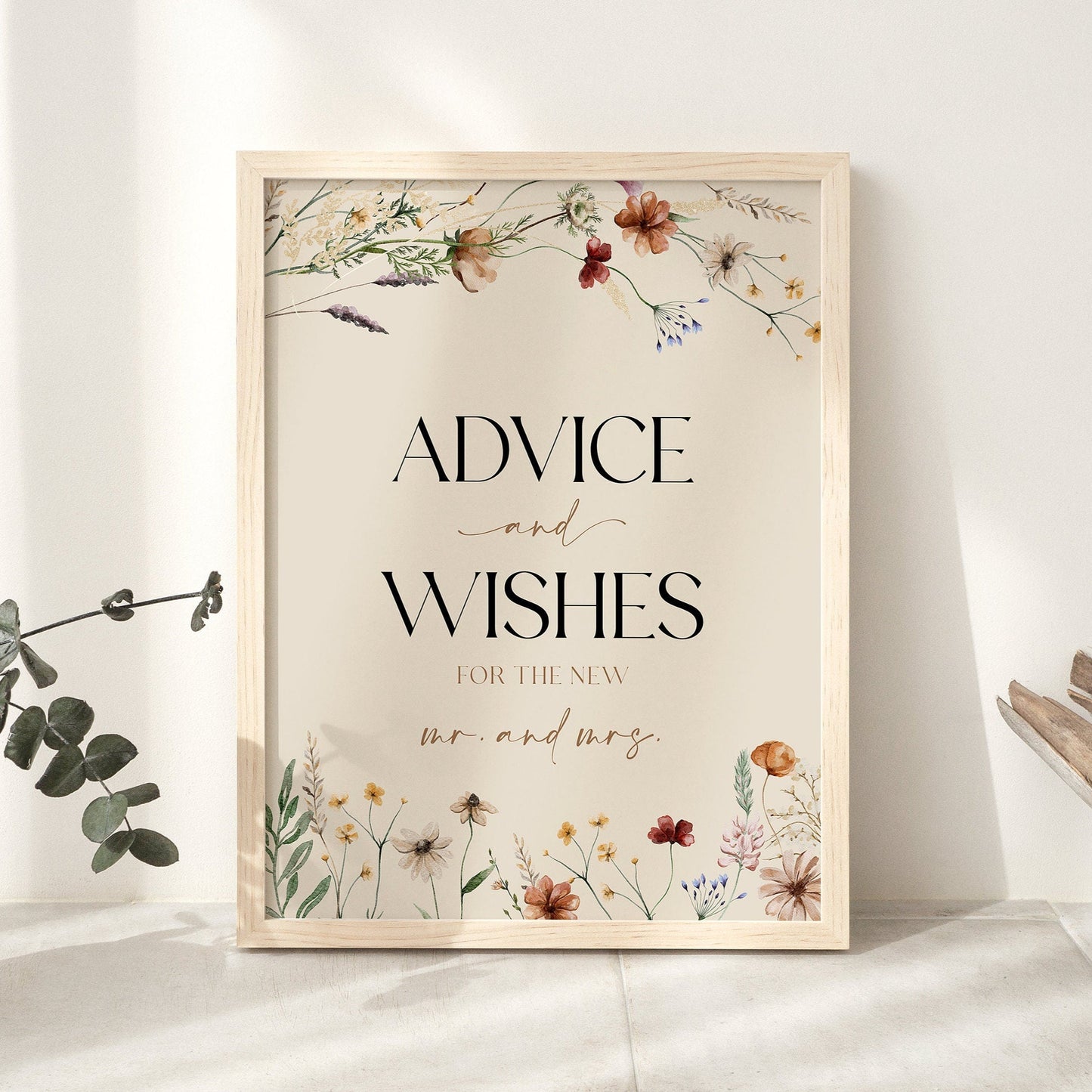 Advice and Wishes Sign, Boho Floral Advice sign template, Bridal Shower Advice and Wishes sign - LovelyTemplatesCo