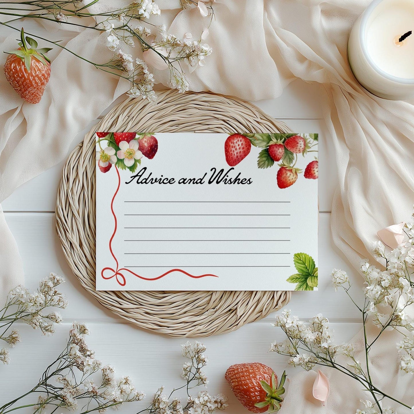 Advice Card Template | Advice and Wishes for Parents | Strawberry Baby Shower - LovelyTemplatesCo