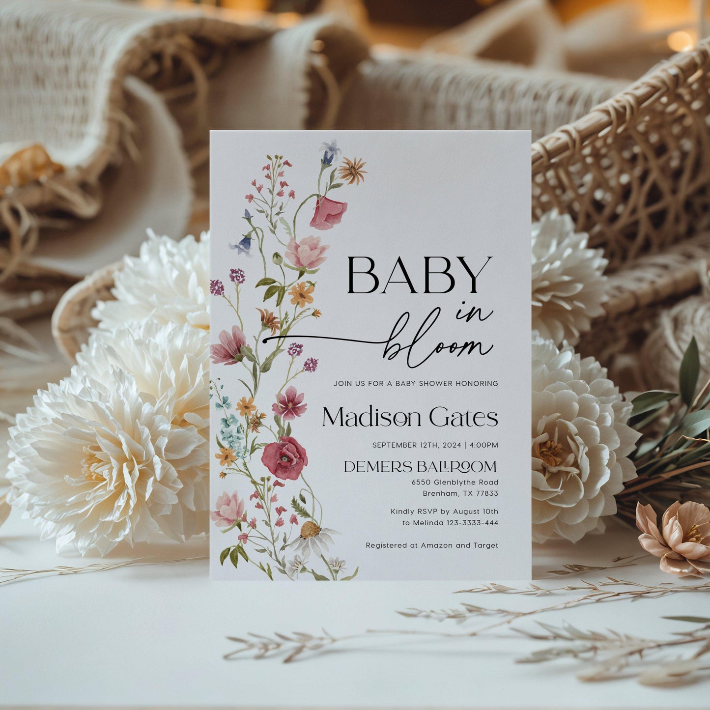 Baby In Bloom Baby Shower Invitation - LovelyTemplatesCo