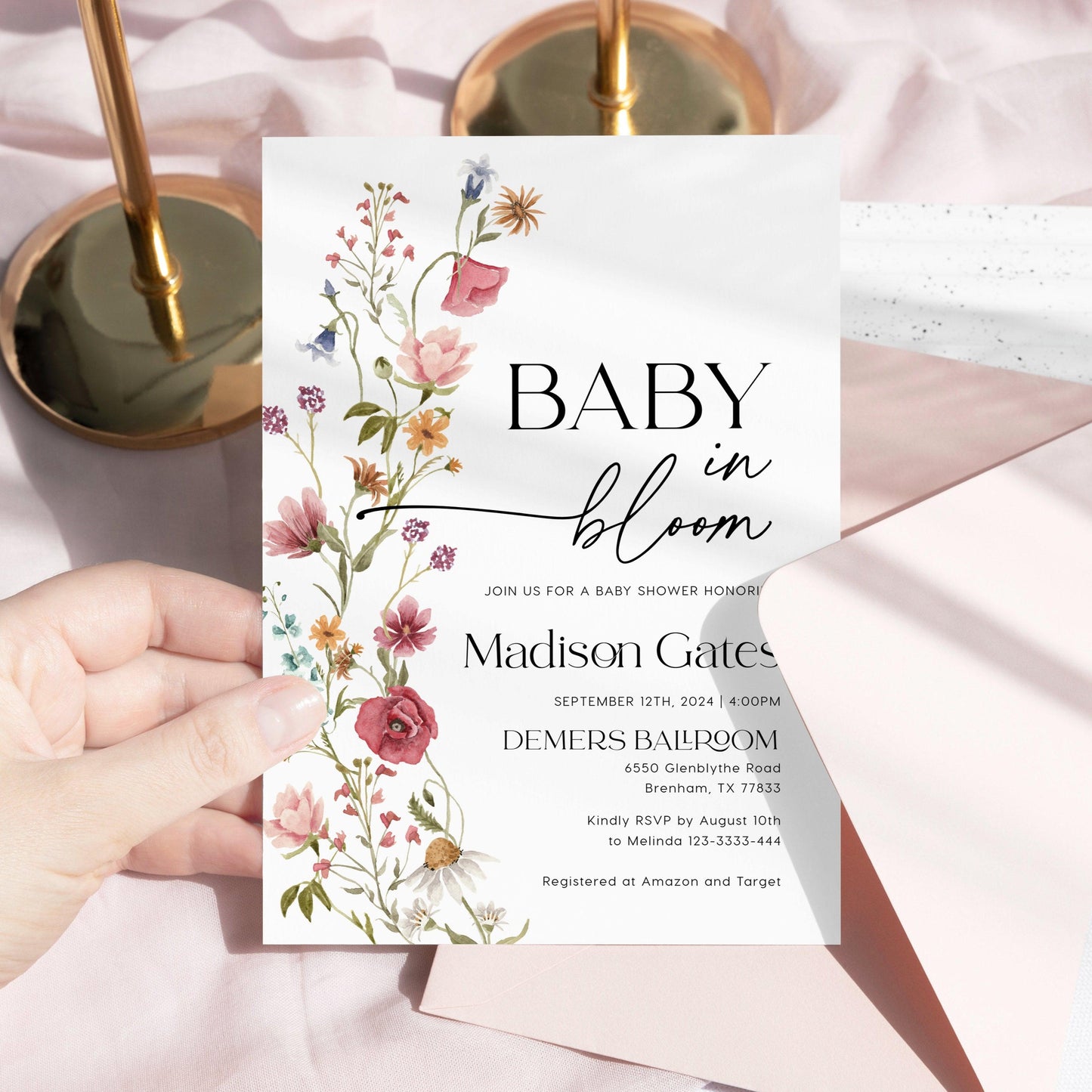 Baby In Bloom Baby Shower Invitation - LovelyTemplatesCo