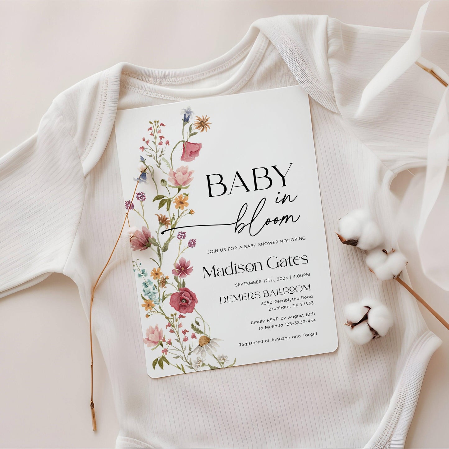 Baby In Bloom Baby Shower Invitation - LovelyTemplatesCo