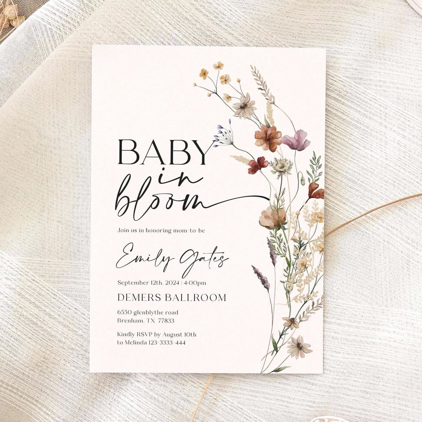 Baby In Bloom invitation | Baby shower invitation - LovelyTemplatesCo