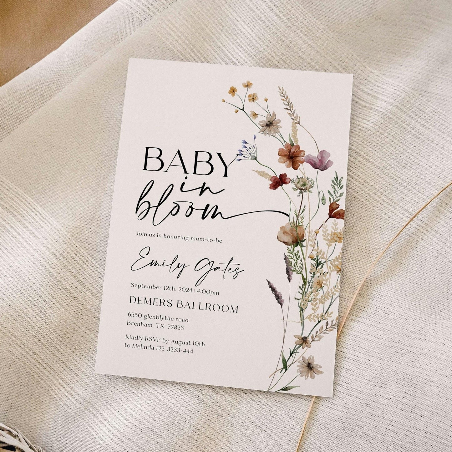 Baby In Bloom invitation | Baby shower invitation - LovelyTemplatesCo
