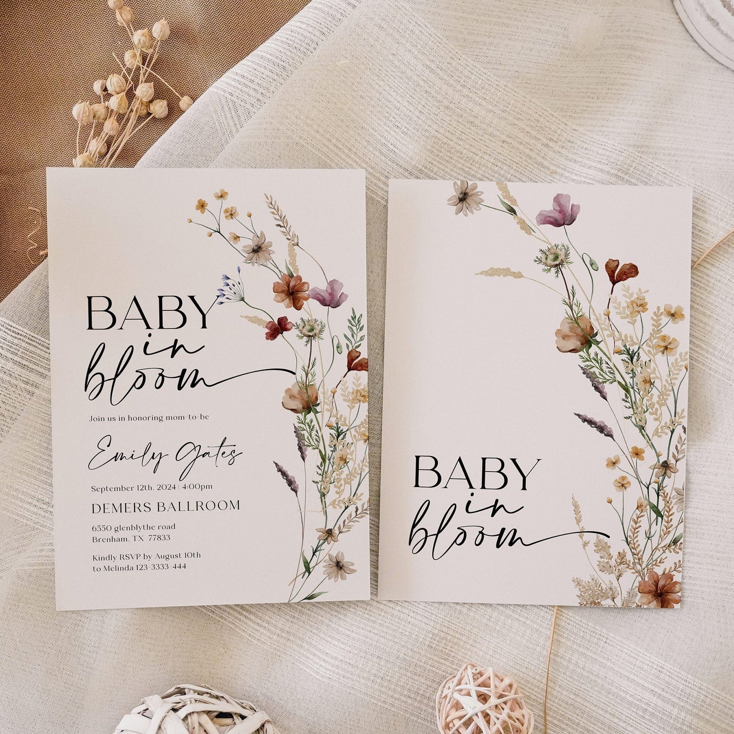 Baby In Bloom invitation | Baby shower invitation - LovelyTemplatesCo