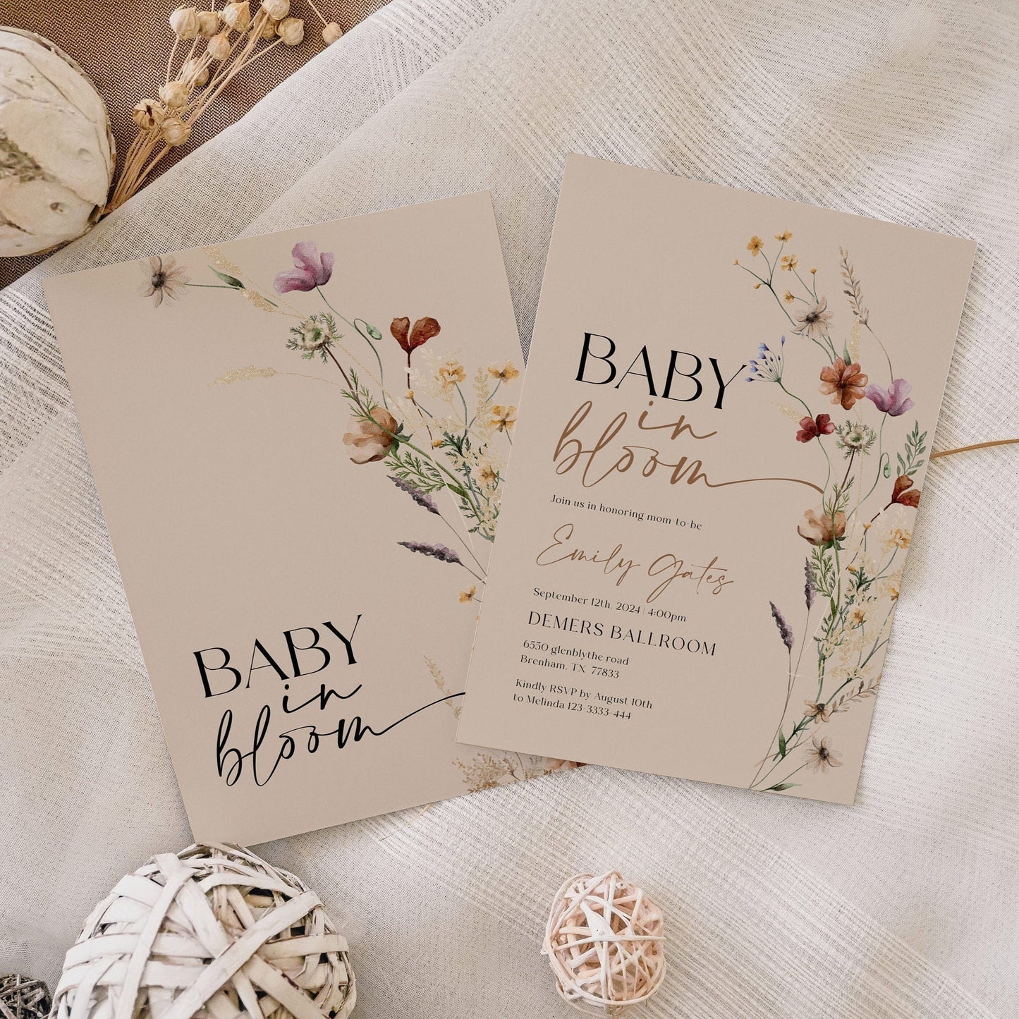 Baby In Bloom invitation | Invitation Template | Baby Shower Invitation - LovelyTemplatesCo