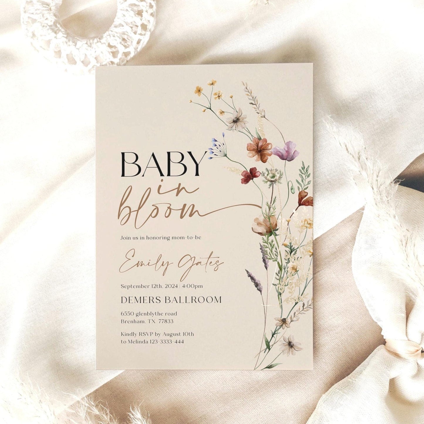 Baby In Bloom invitation | Invitation Template | Baby Shower Invitation - LovelyTemplatesCo