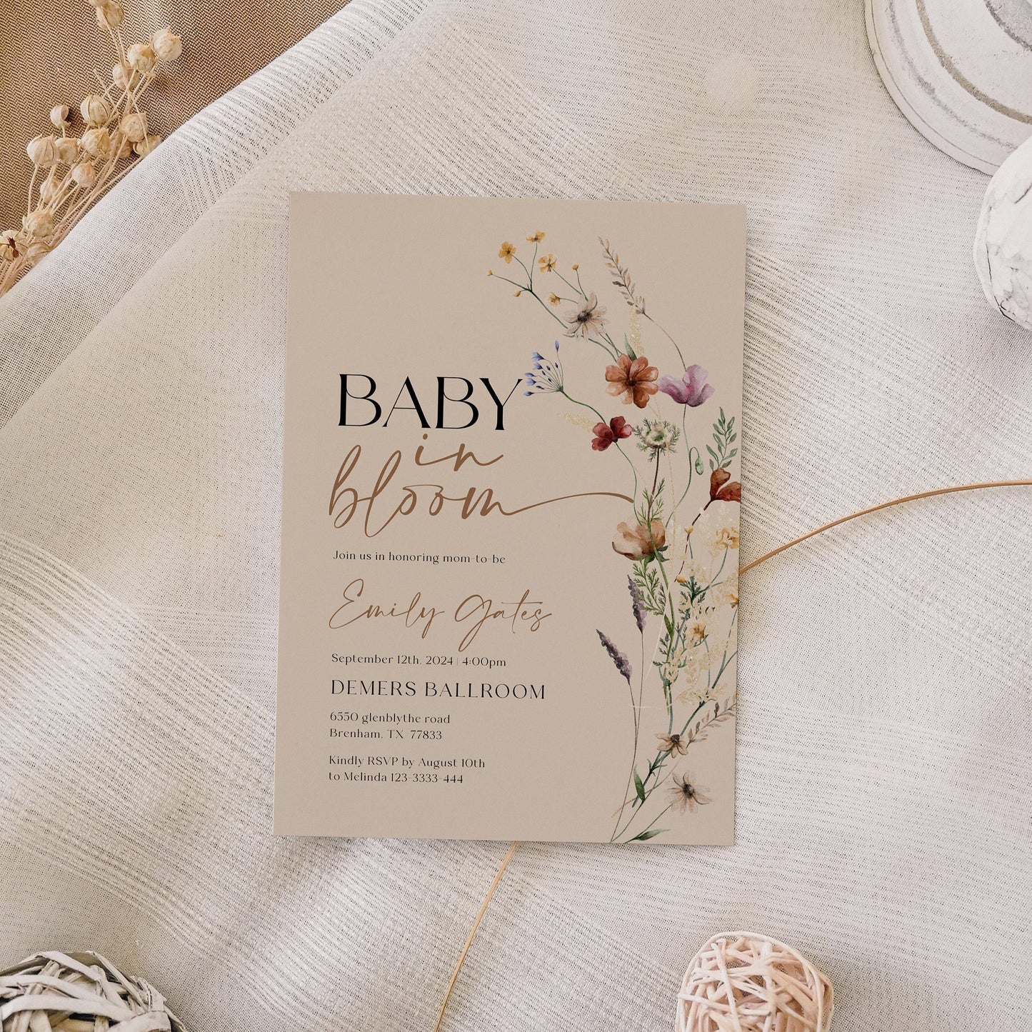 Baby In Bloom invitation | Invitation Template | Baby Shower Invitation - LovelyTemplatesCo