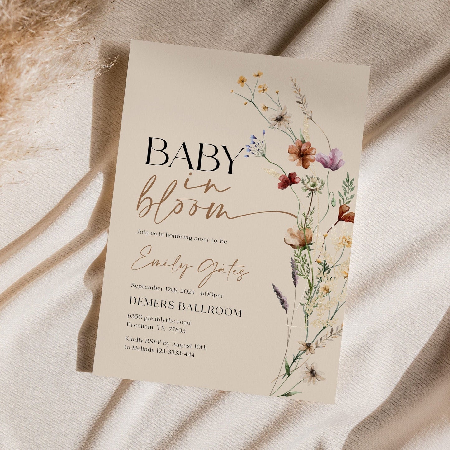 Baby In Bloom invitation | Invitation Template | Baby Shower Invitation - LovelyTemplatesCo