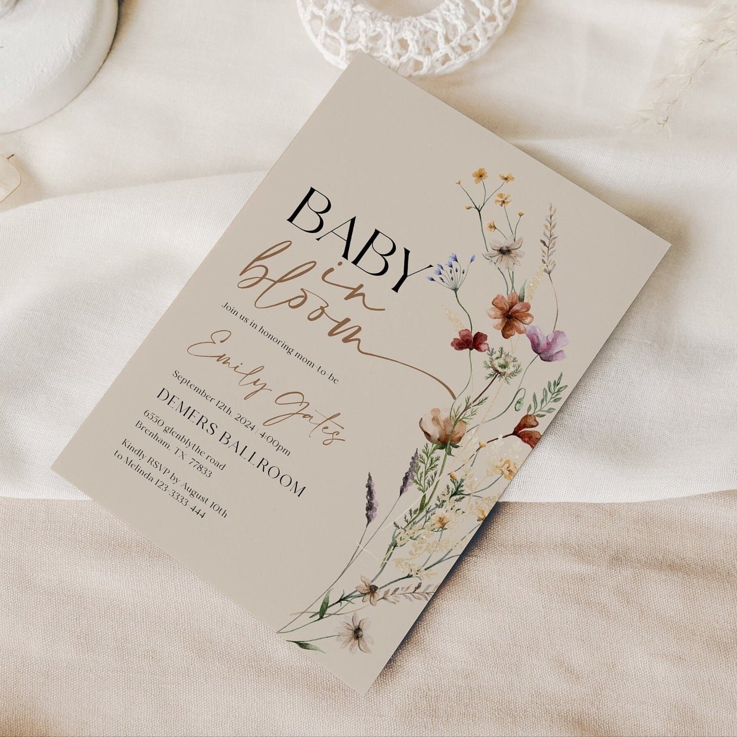 Baby In Bloom invitation | Invitation Template | Baby Shower Invitation - LovelyTemplatesCo
