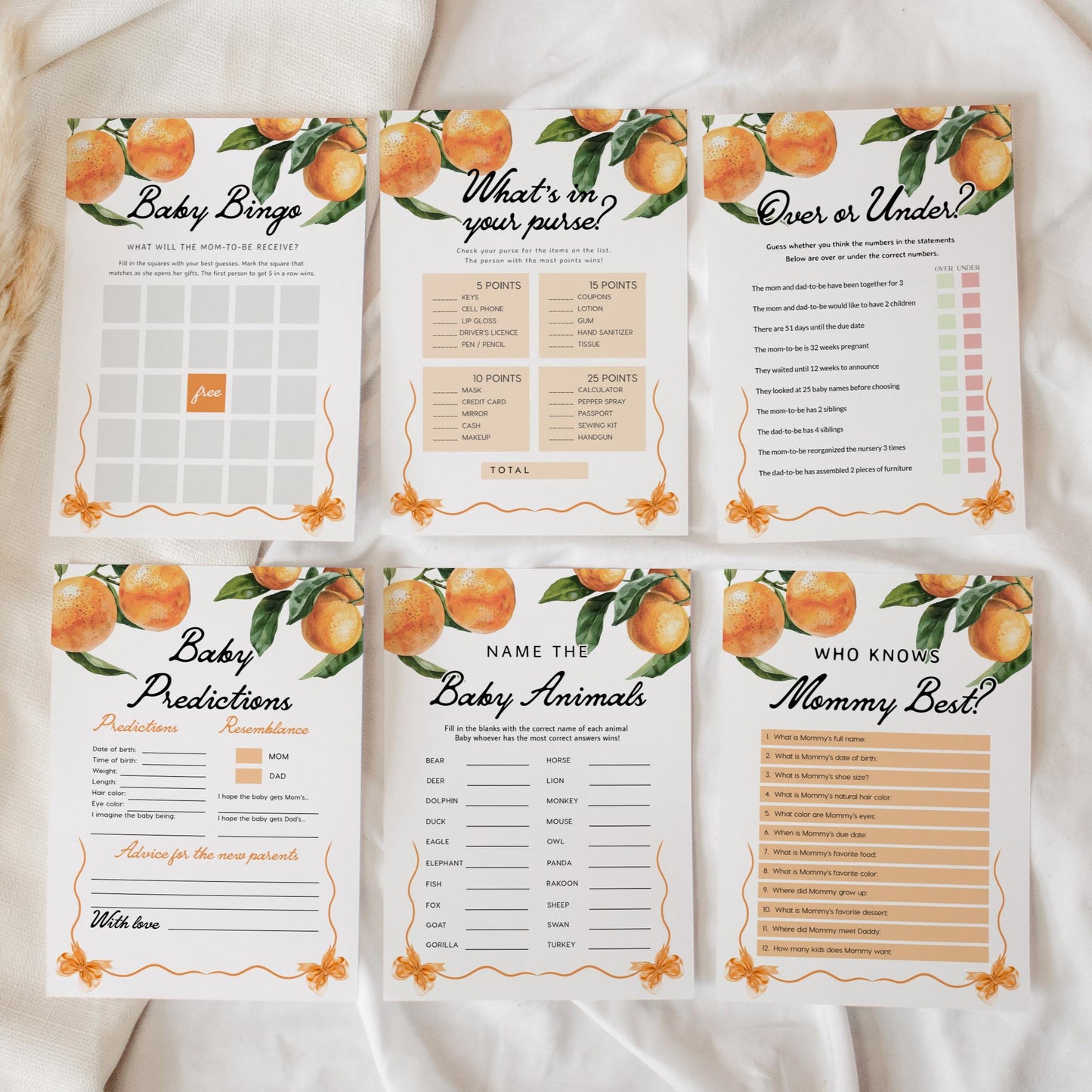Baby Shower Games Bundle | Orange Baby Shower Games Bundle - LovelyTemplatesCo