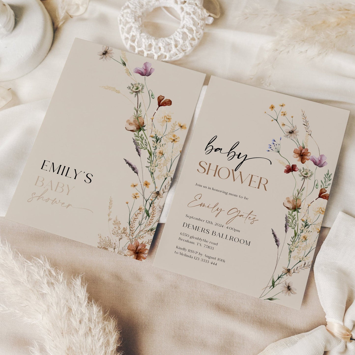 Baby Shower Invitation | Beige Baby Shower Invitation - LovelyTemplatesCo