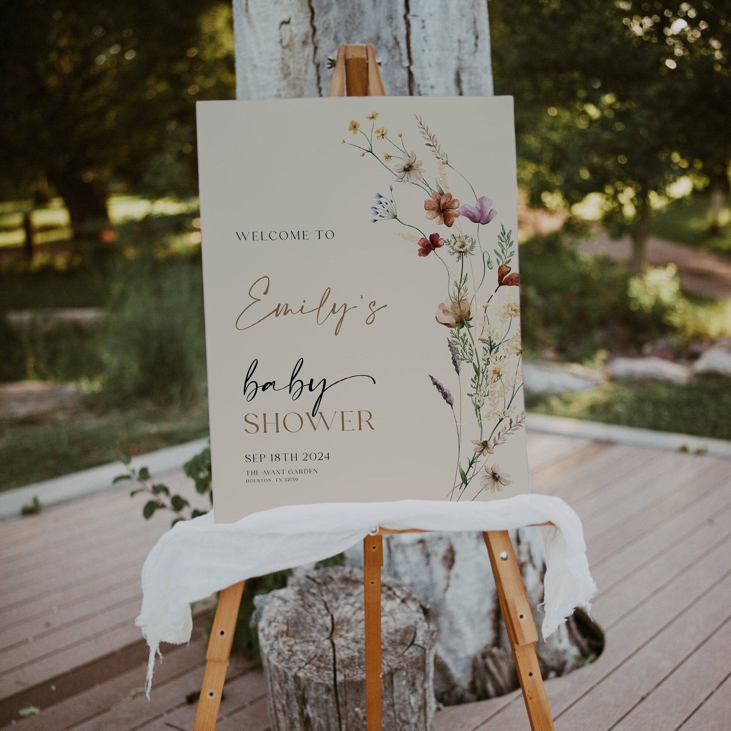 Baby Shower Welcome Sign | Welcome sign template | Beige Baby Shower sign | Boho Floral and Gender Neutral #Mila - LovelyTemplatesCo