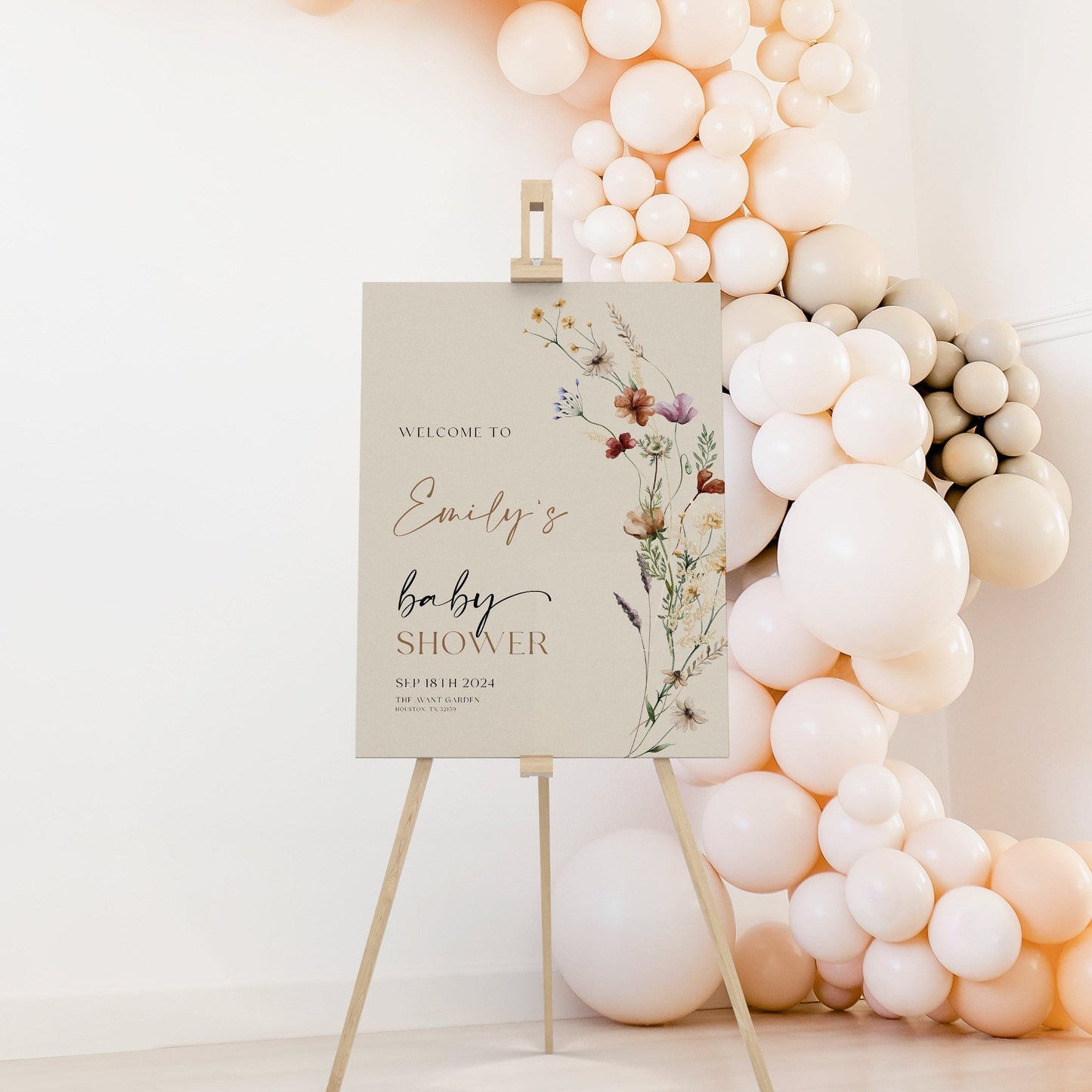Baby Shower Welcome Sign | Welcome sign template | Beige Baby Shower sign | Boho Floral and Gender Neutral #Mila - LovelyTemplatesCo