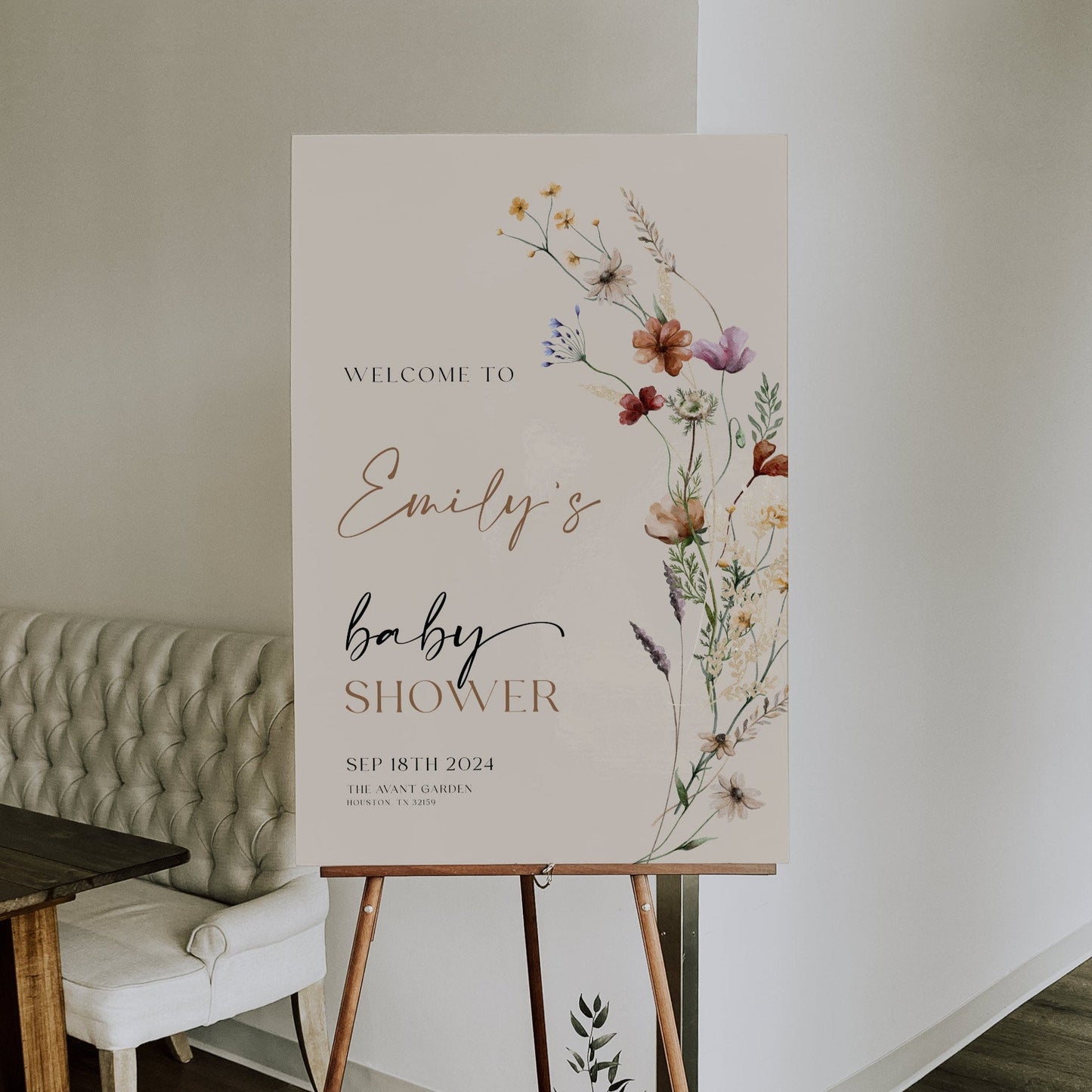 Baby Shower Welcome Sign | Welcome sign template | Beige Baby Shower sign | Boho Floral and Gender Neutral #Mila - LovelyTemplatesCo