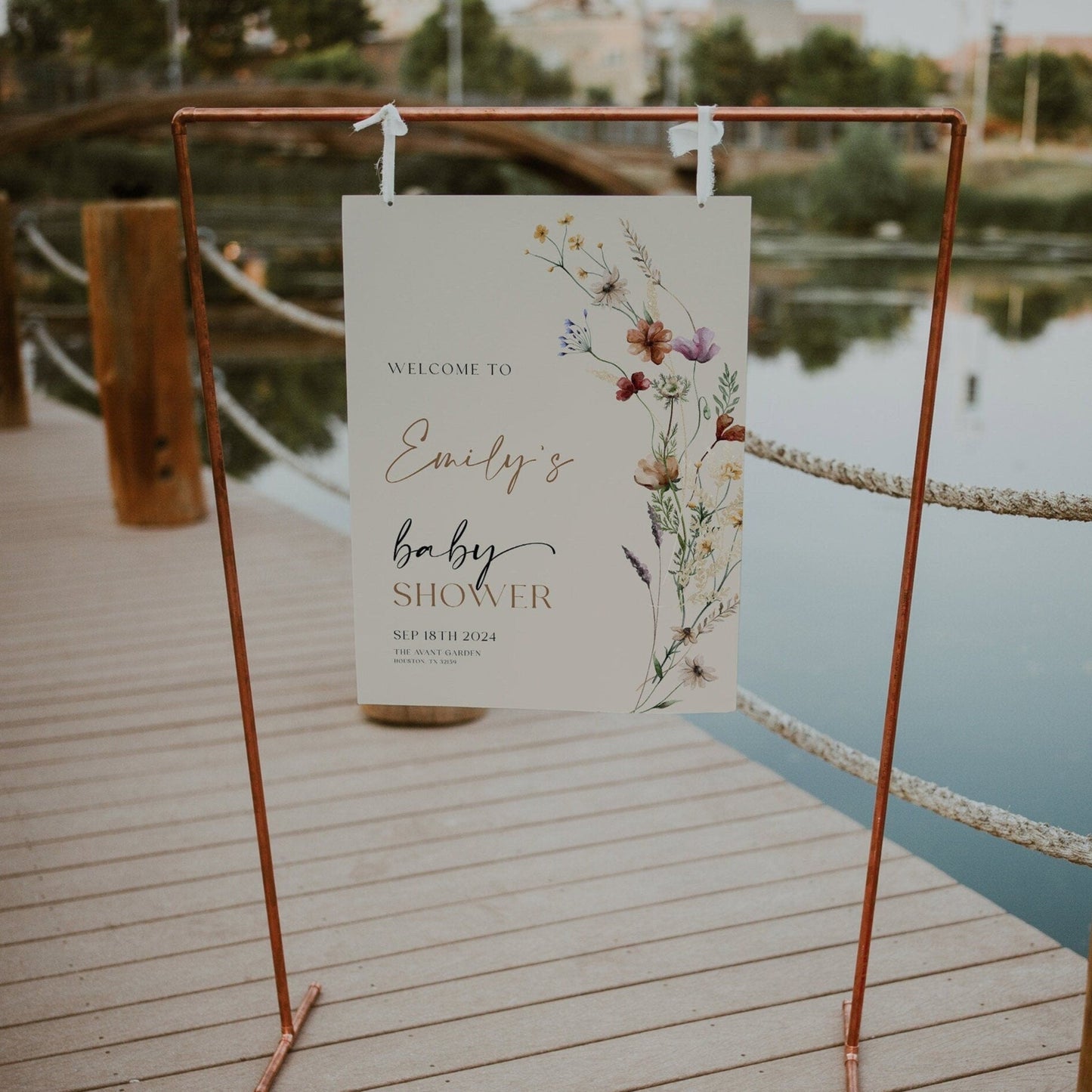 Baby Shower Welcome Sign | Welcome sign template | Beige Baby Shower sign | Boho Floral and Gender Neutral #Mila - LovelyTemplatesCo
