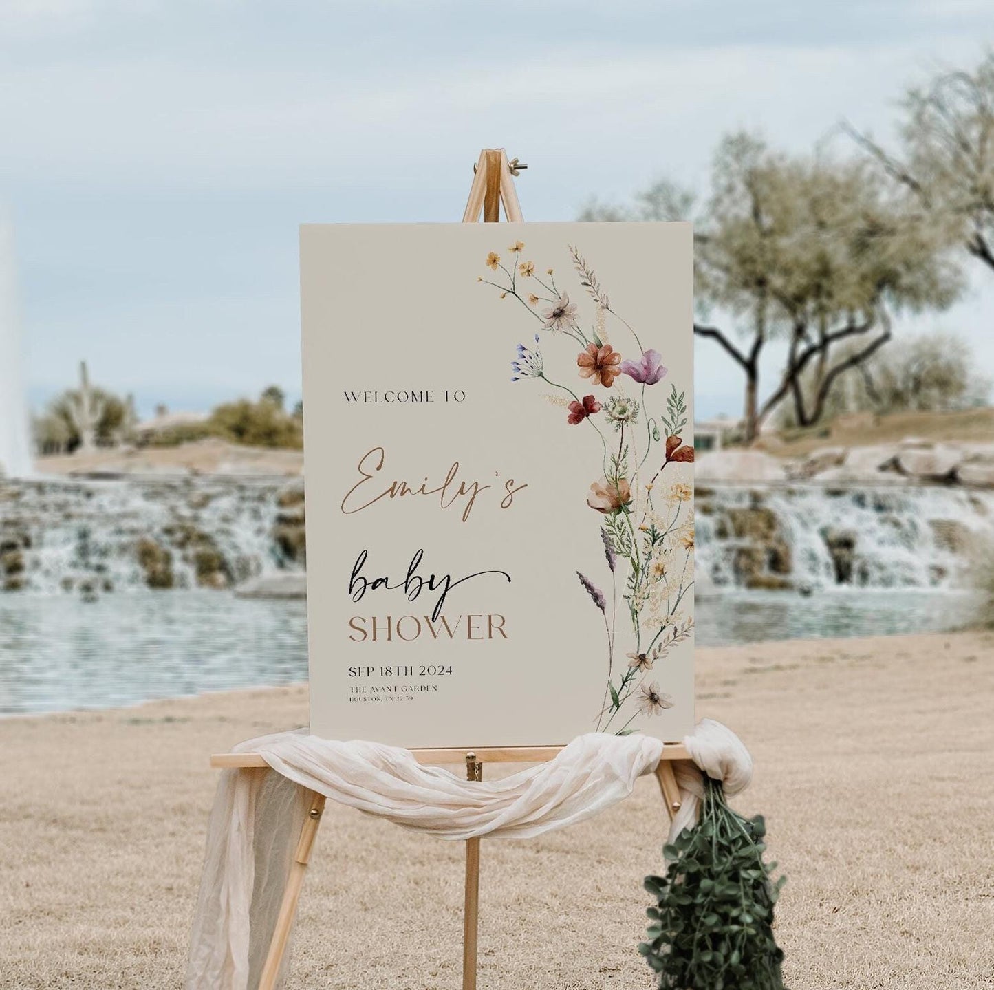 Baby Shower Welcome Sign | Welcome sign template | Beige Baby Shower sign | Boho Floral and Gender Neutral #Mila - LovelyTemplatesCo