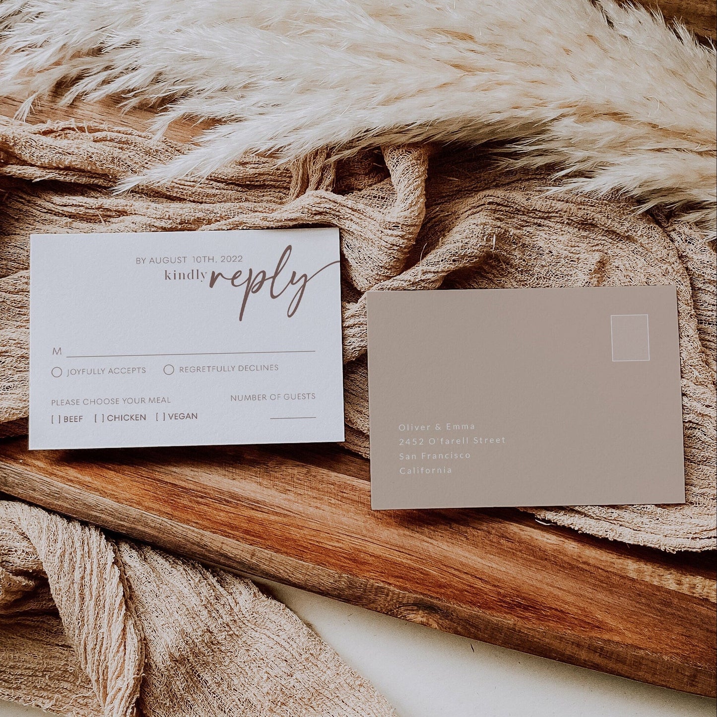 Beige wedding invitation set, Natural wedding invitation - LovelyTemplatesCo