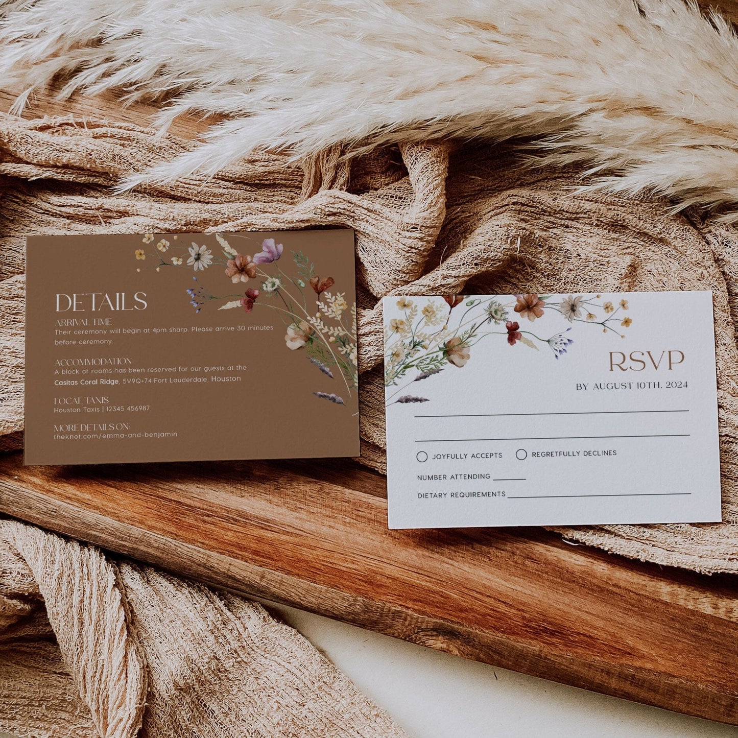 Beige Wedding Invitation, Wildflower Wedding invitation set, Floral Wedding Invitation - LovelyTemplatesCo