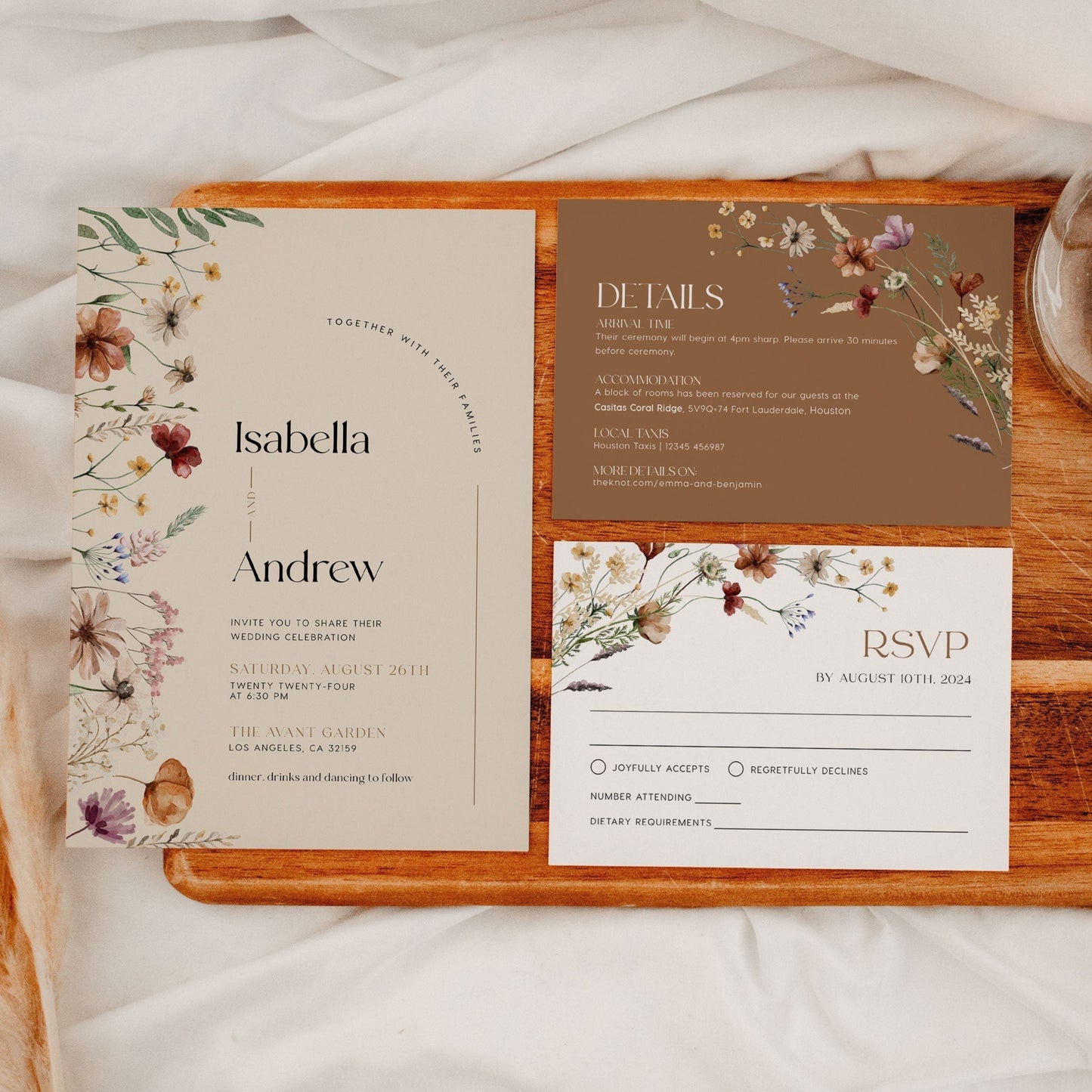 Beige Wedding Invitation, Wildflower Wedding invitation set, Floral Wedding Invitation - LovelyTemplatesCo