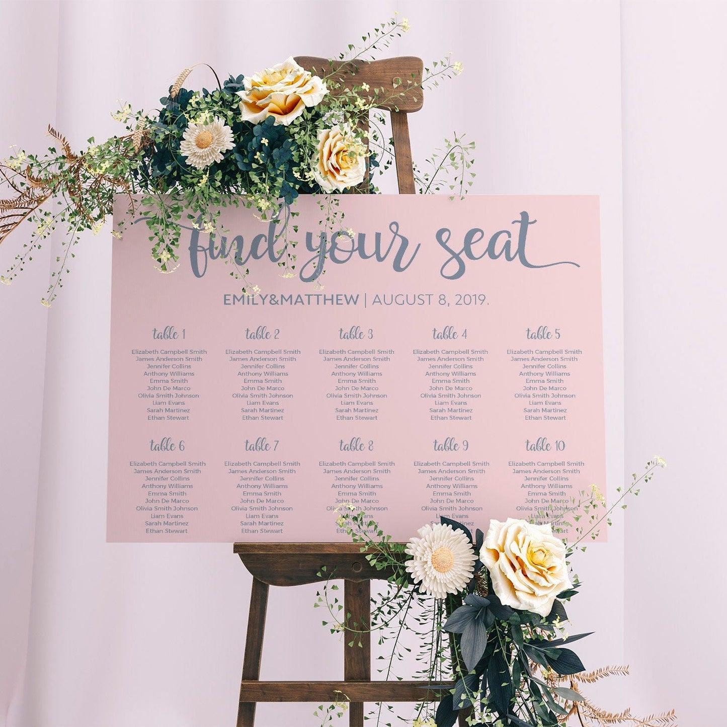 Blush Seating Chart Template, Pink seating chart sign, Wedding seating chart template - LovelyTemplatesCo