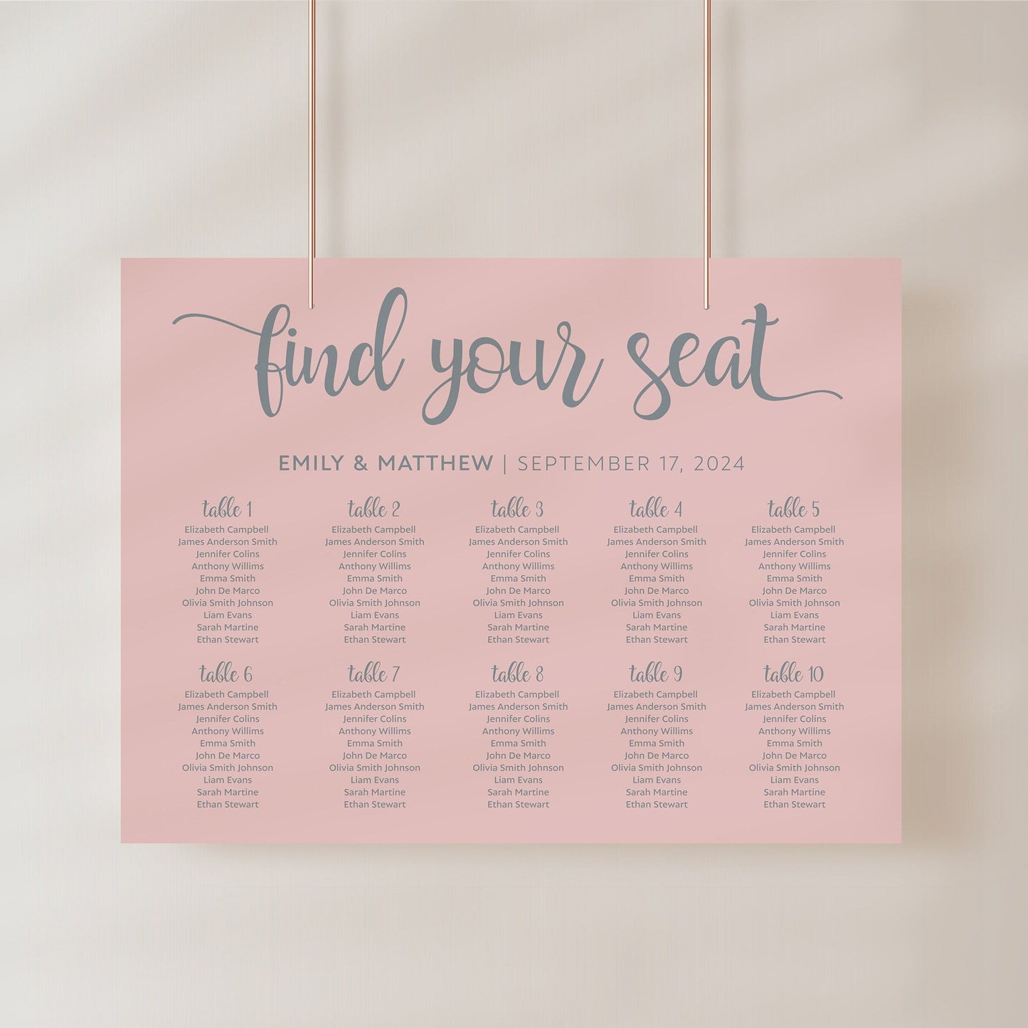 Blush Seating Chart Template, Pink seating chart sign, Wedding seating chart template - LovelyTemplatesCo