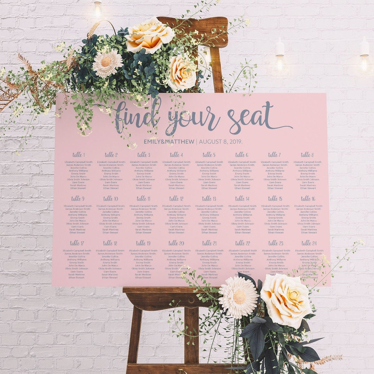 Blush Seating Chart Template, Pink seating chart sign, Wedding seating chart template - LovelyTemplatesCo