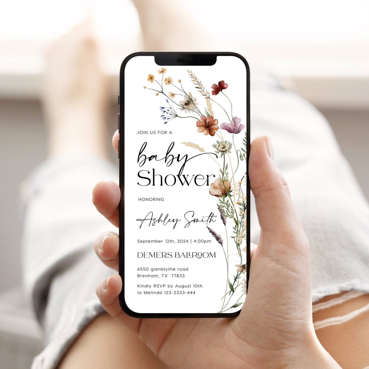 Boho Baby Shower E - vite, Digital Invitation, Baby shower e - invitation, Baby shower wildflower invitation - LovelyTemplatesCo