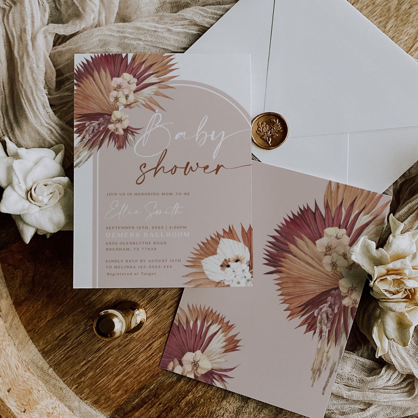 Boho Chic Baby Shower invitation, Baby shower invitation template, Boho beige baby shower - LovelyTemplatesCo