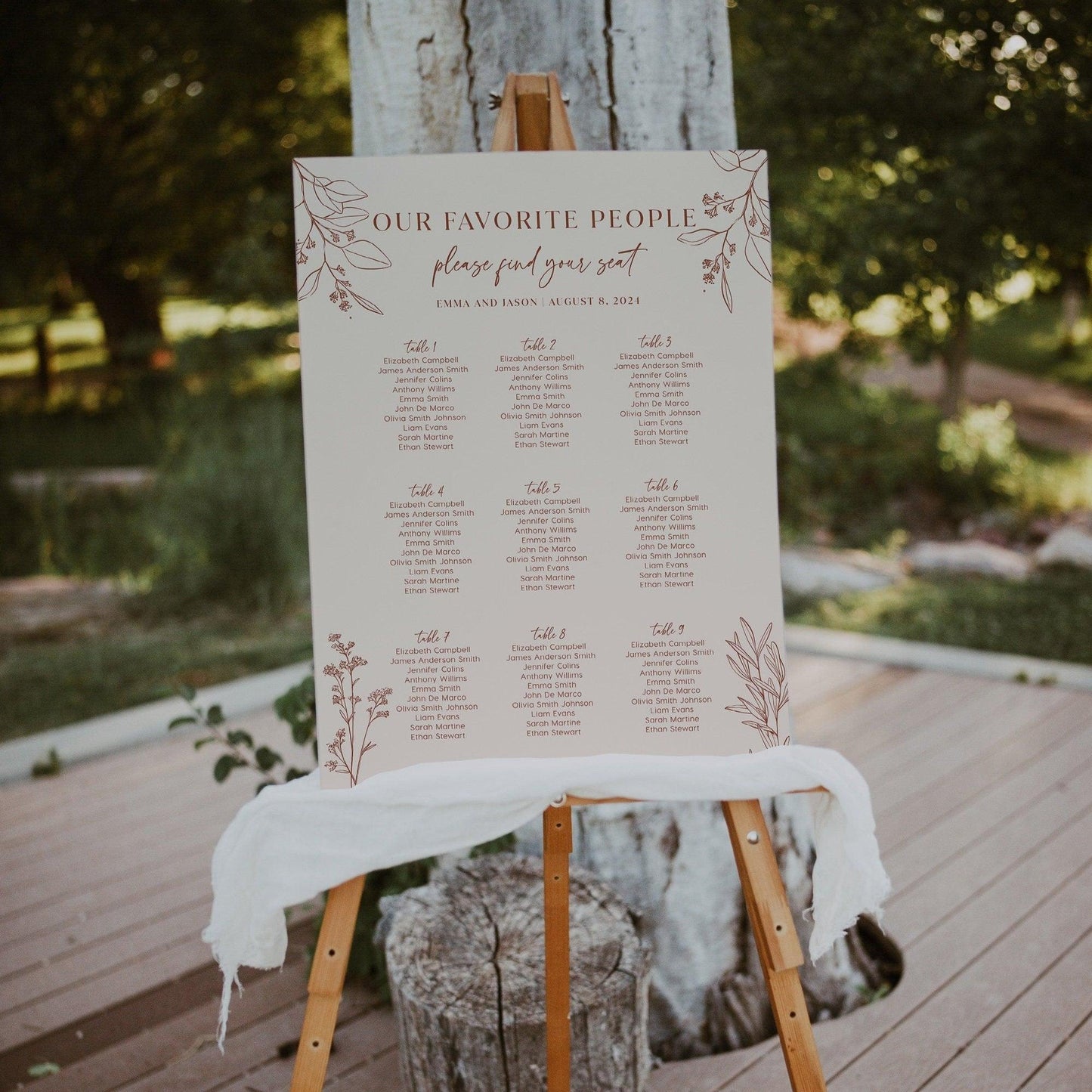 Boho Floral Seating Chart Terracotta and Beige Colors - LovelyTemplatesCo