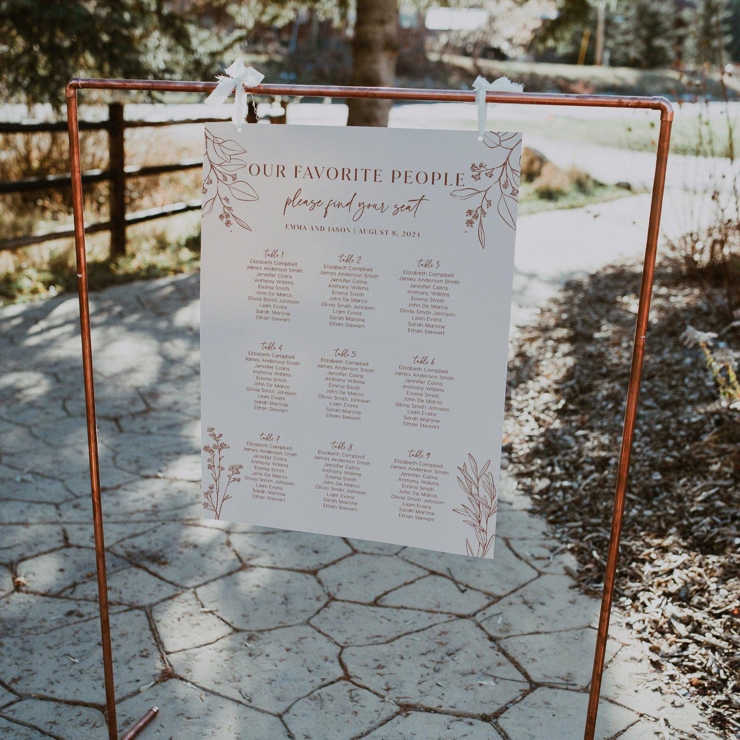 Boho Floral Seating Chart Terracotta and Beige Colors - LovelyTemplatesCo