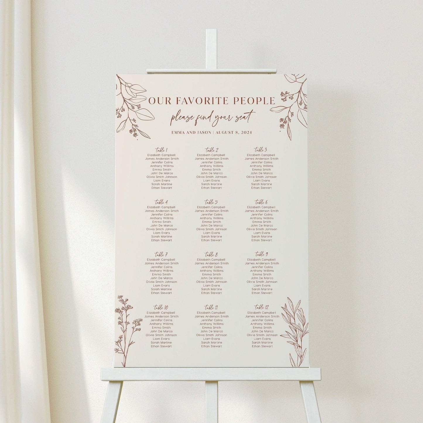 Boho Floral Seating Chart Terracotta and Beige Colors - LovelyTemplatesCo