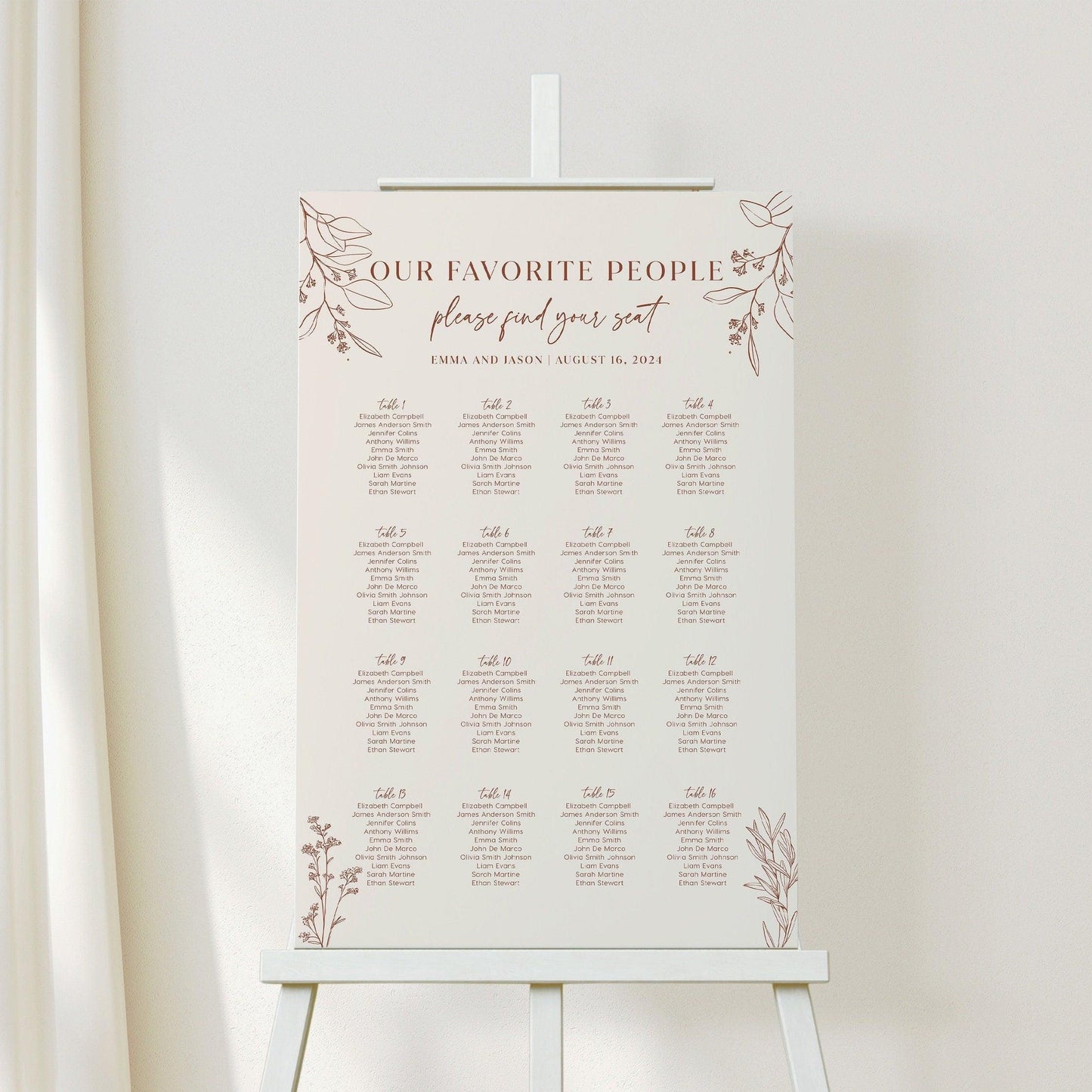 Boho Floral Seating Chart Terracotta and Beige Colors - LovelyTemplatesCo