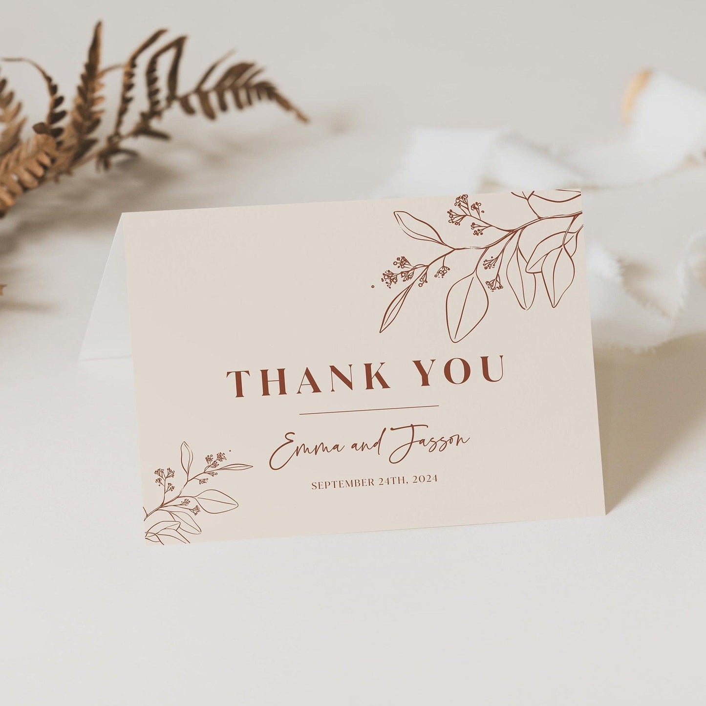 Boho Floral Thank You Card in Terracotta and Beige Colors - LovelyTemplatesCo