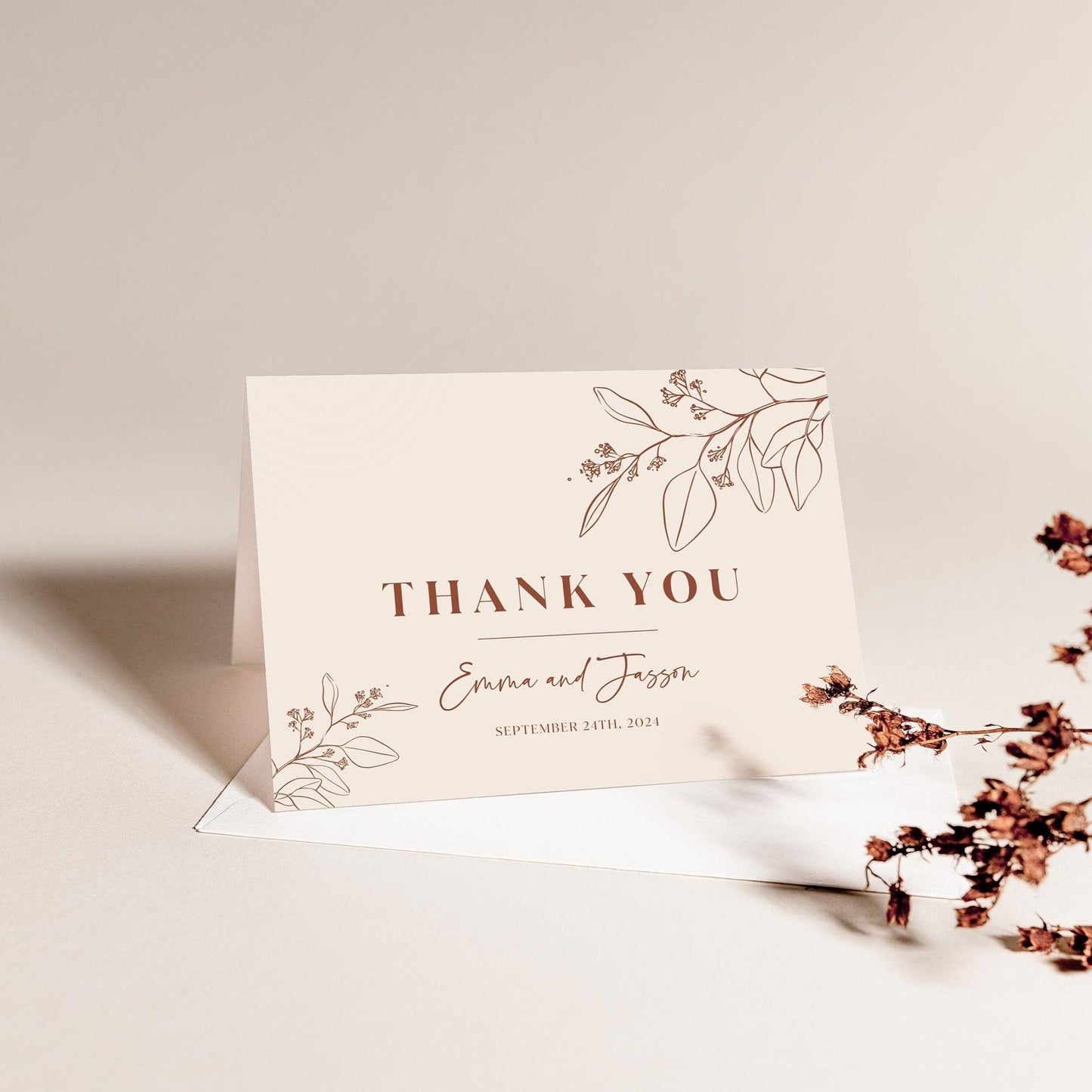 Boho Floral Thank You Card in Terracotta and Beige Colors - LovelyTemplatesCo
