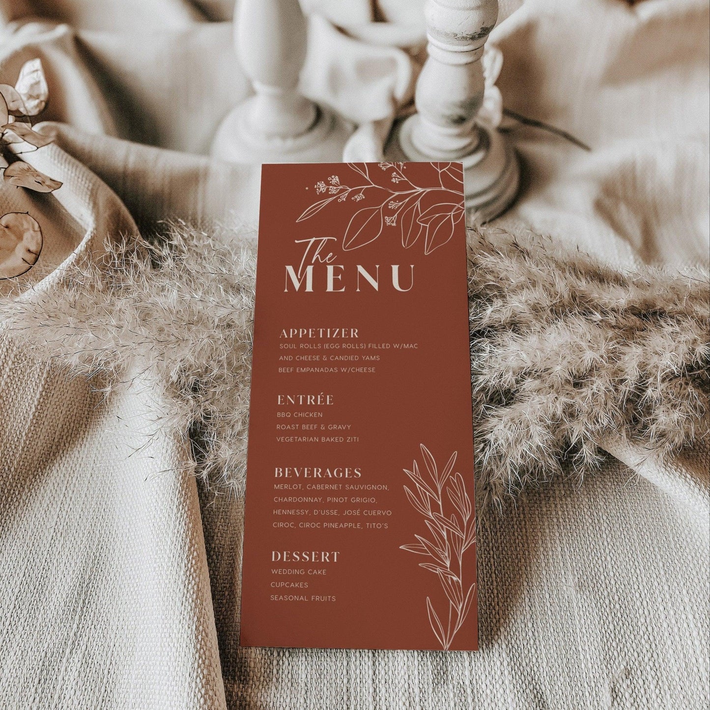 Boho Floral Wedding Menu in Terracotta and Beige Colors - LovelyTemplatesCo