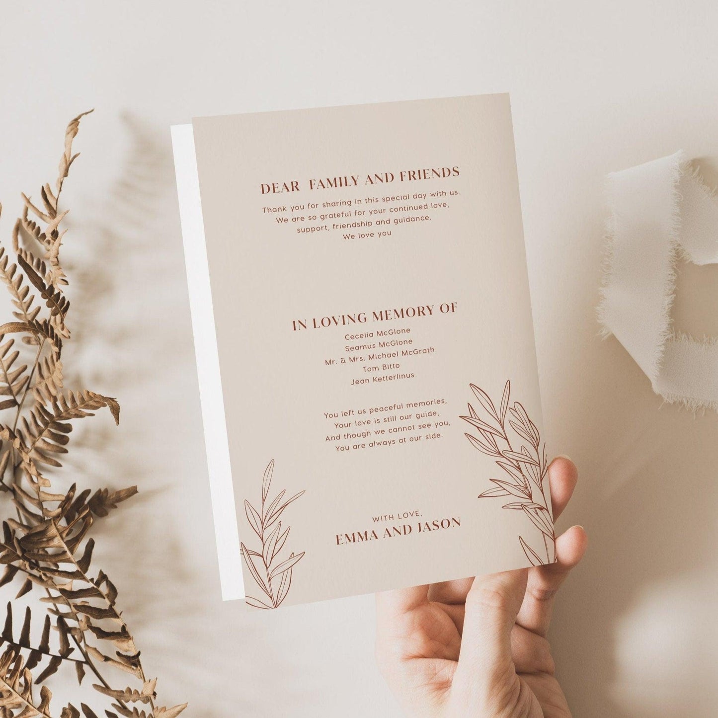 Boho Floral Wedding Program Booklet in Terracotta and Beige Colors - LovelyTemplatesCo