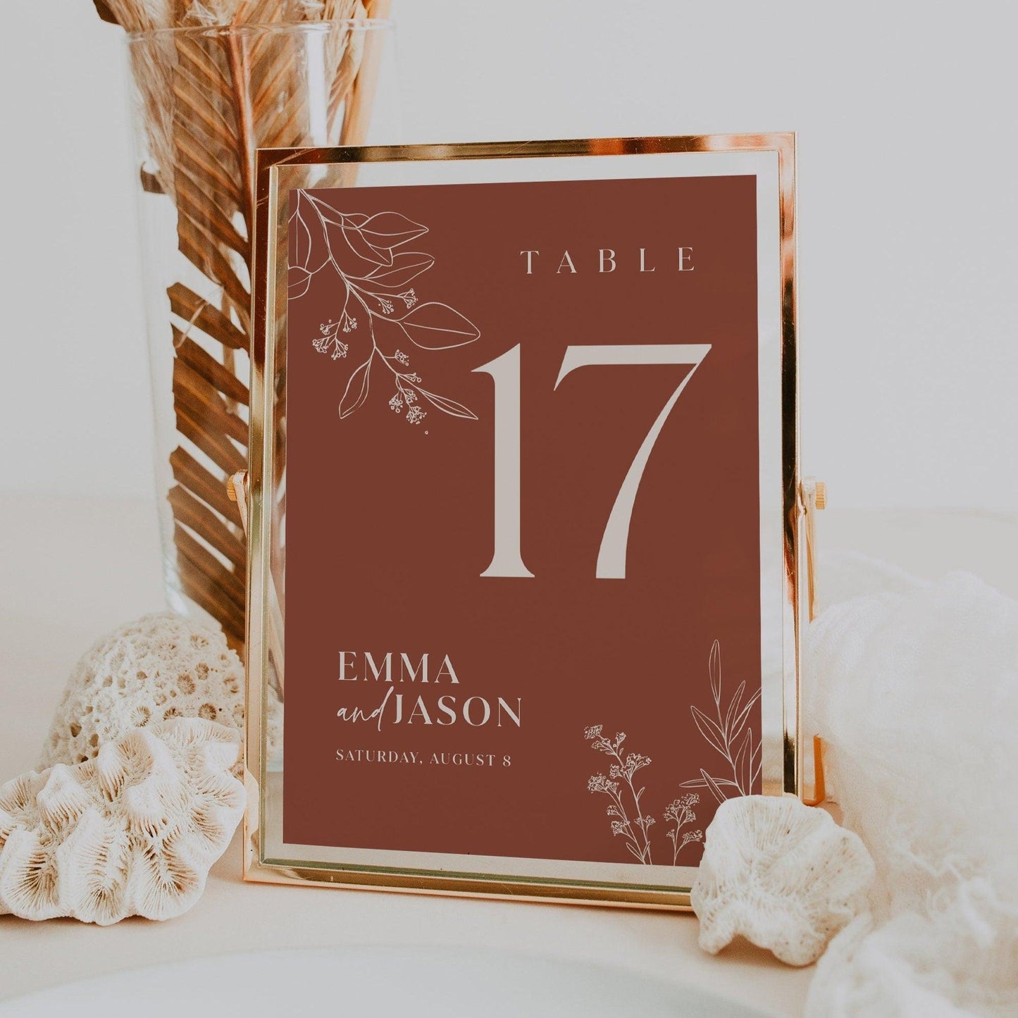 Boho Floral Wedding Table Numbers in Terracotta and Beige Colors - LovelyTemplatesCo