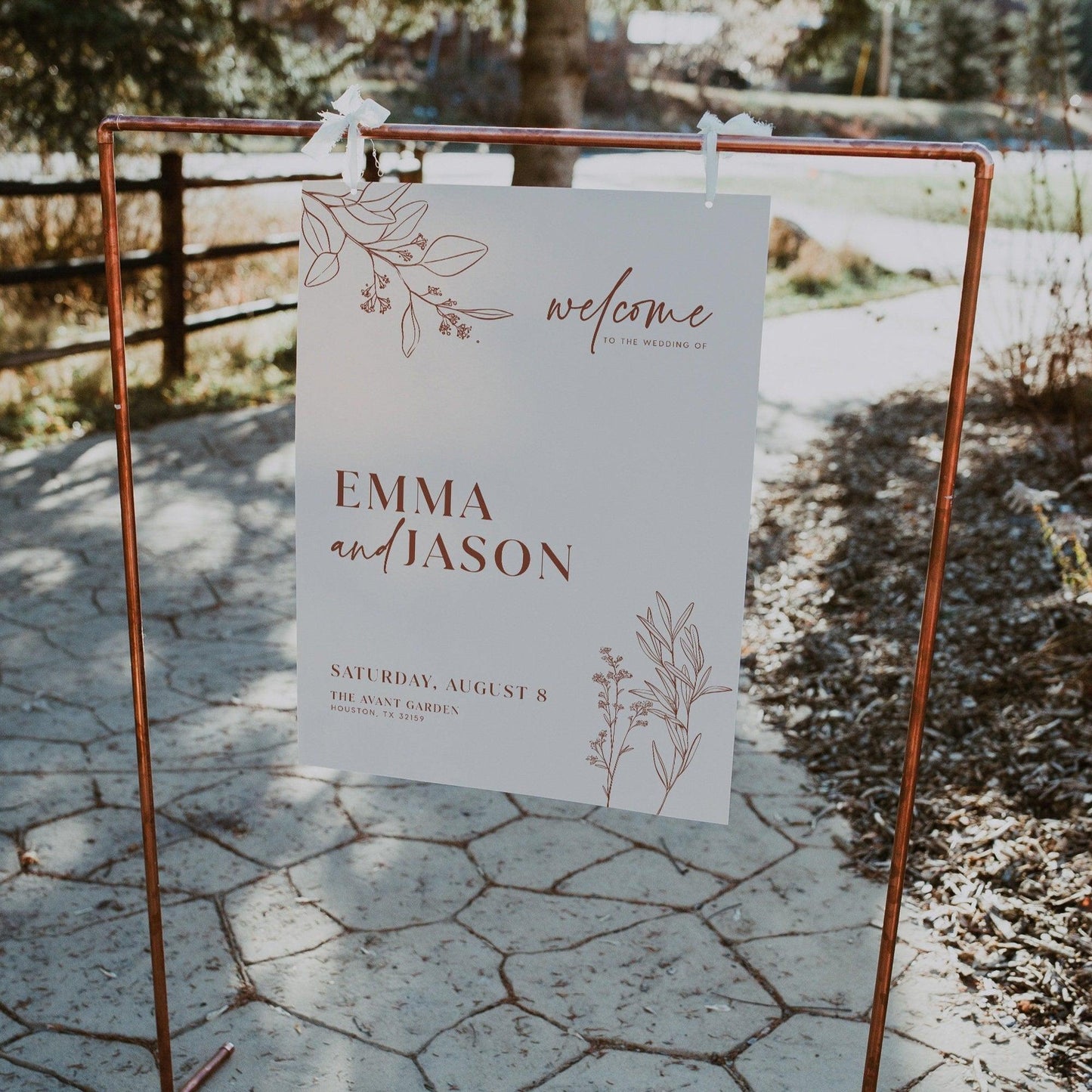 Boho Floral Wedding Welcome Sign in Terracotta and Beige Colors - LovelyTemplatesCo