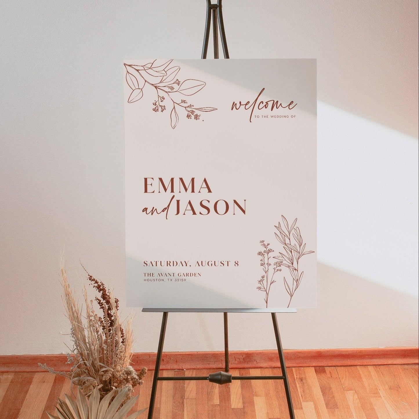 Boho Floral Wedding Welcome Sign in Terracotta and Beige Colors - LovelyTemplatesCo
