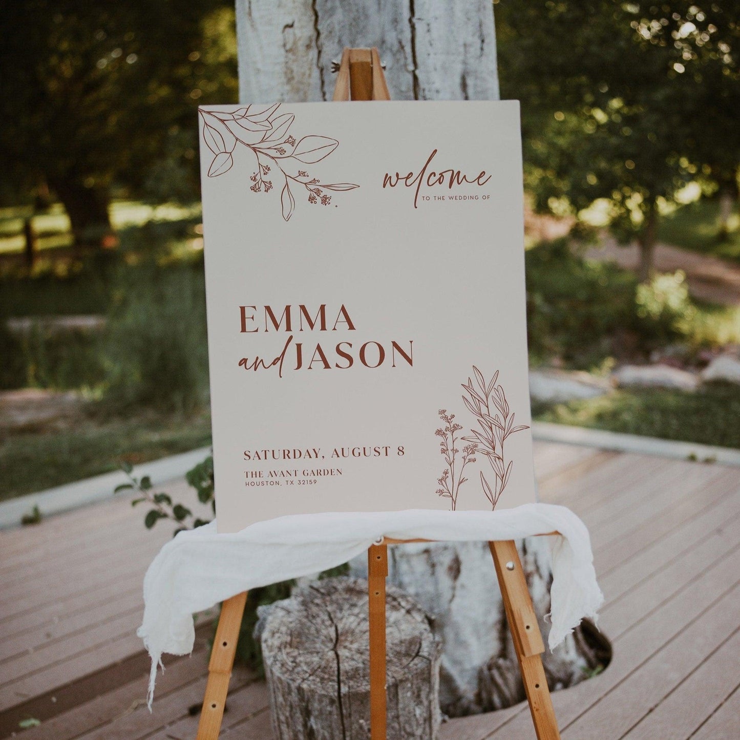 Boho Floral Wedding Welcome Sign in Terracotta and Beige Colors - LovelyTemplatesCo