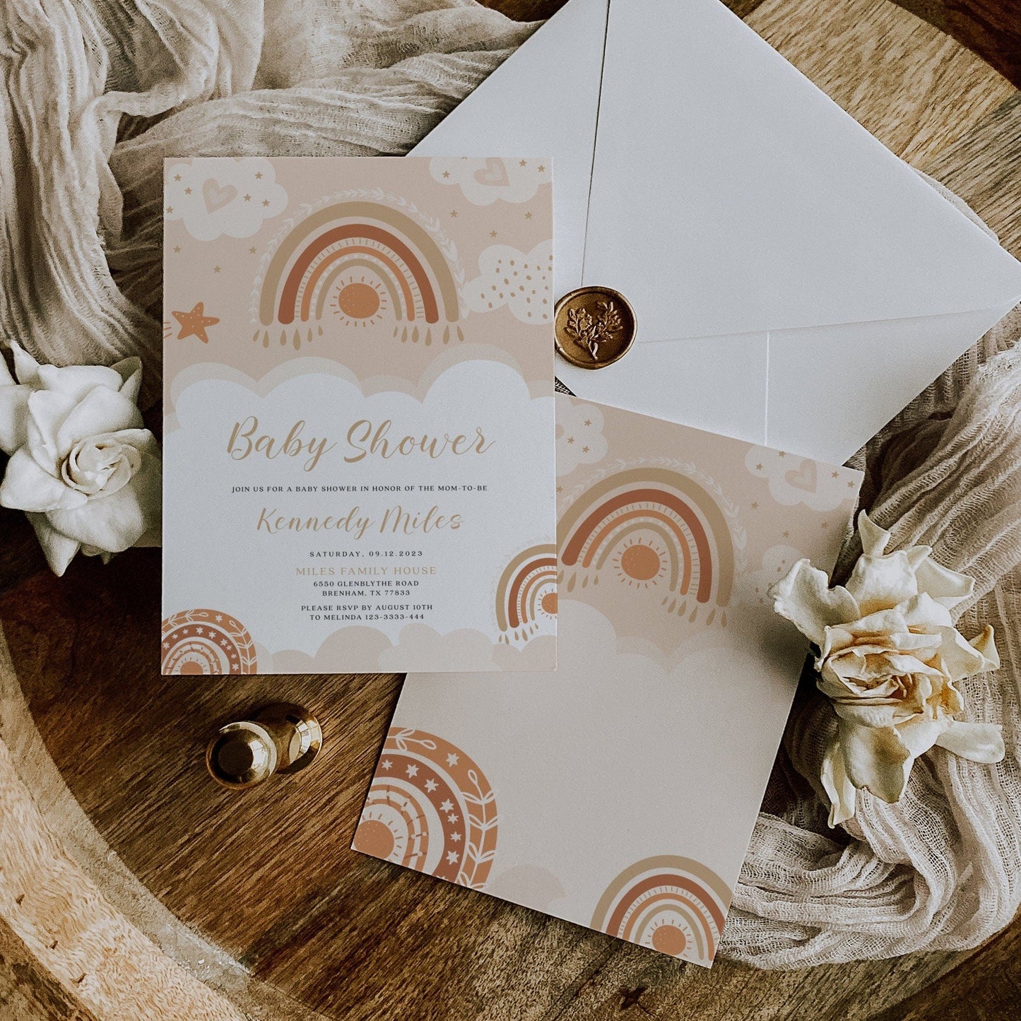 Boho Rainbow baby Shower Invitation - LovelyTemplatesCo