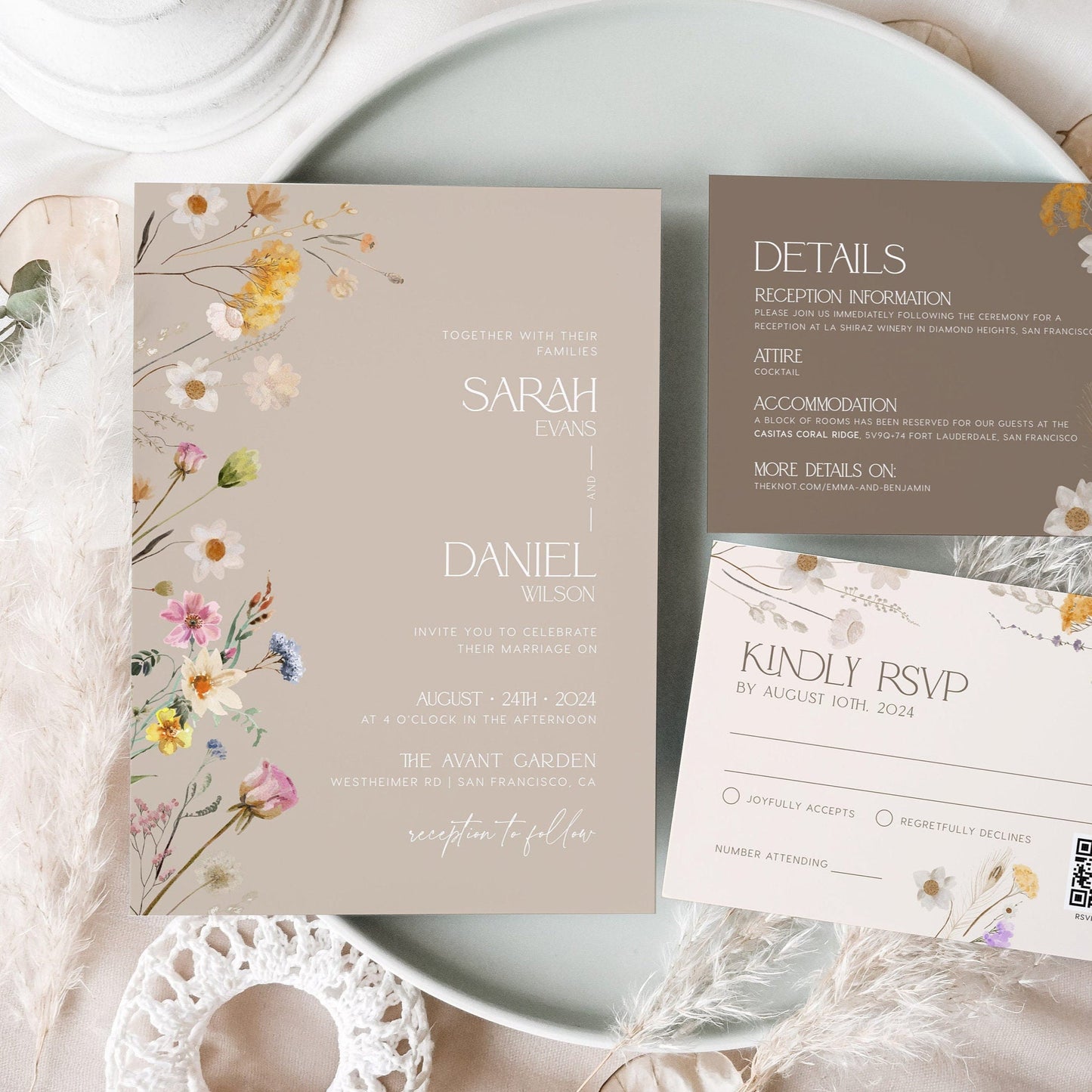 Boho Wedding Invitation, Wildflower Wedding Invitation, Floral Wedding Invitation - LovelyTemplatesCo