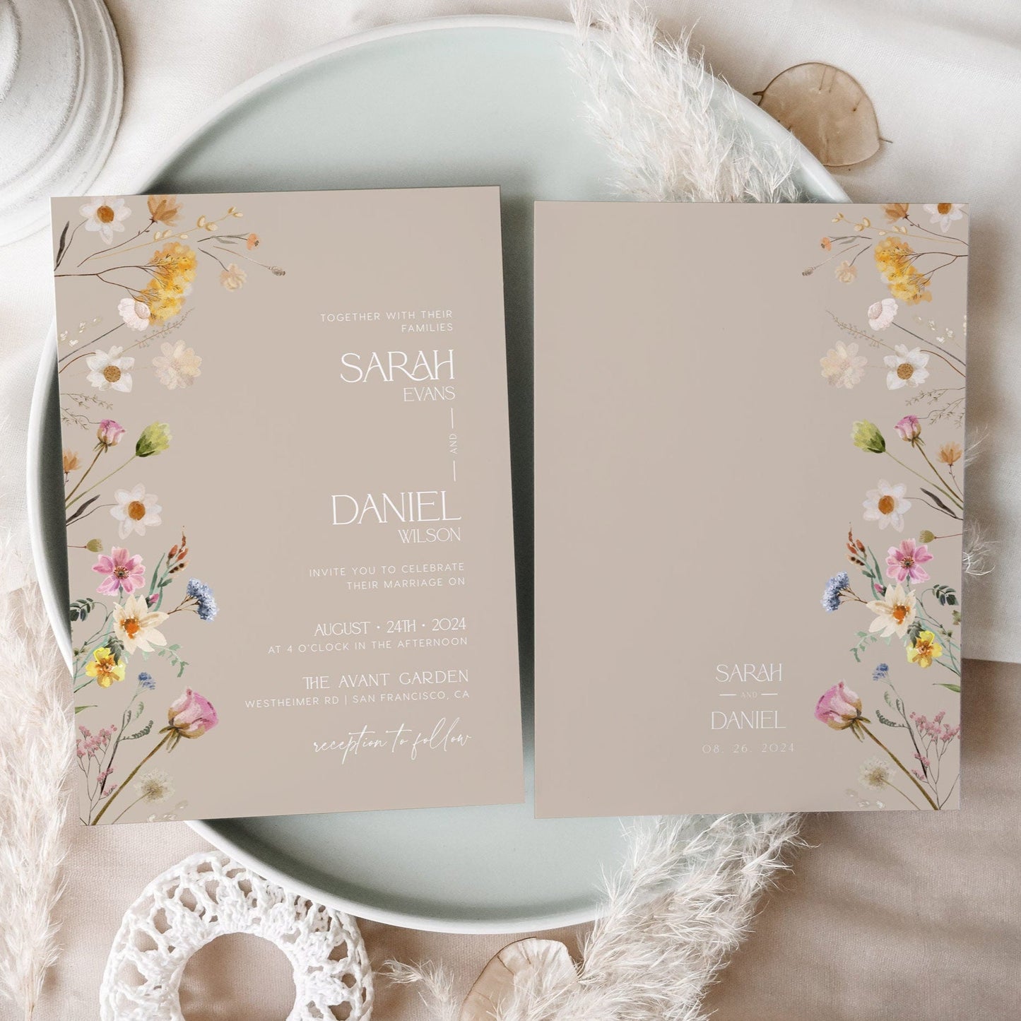 Boho Wedding Invitation, Wildflower Wedding Invitation, Floral Wedding Invitation - LovelyTemplatesCo