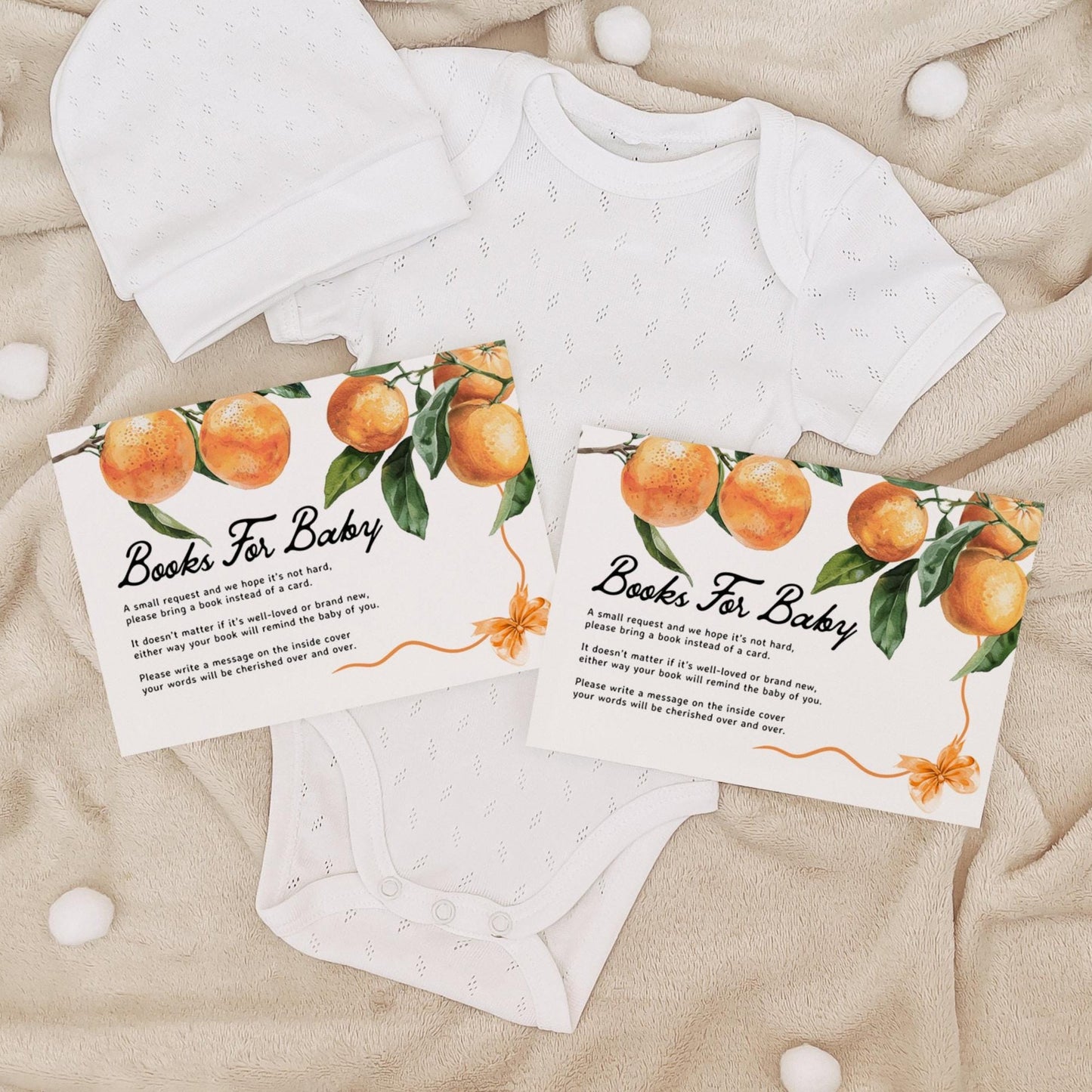 Books For Baby Card | Little Cutie Orange Baby Shower - LovelyTemplatesCo