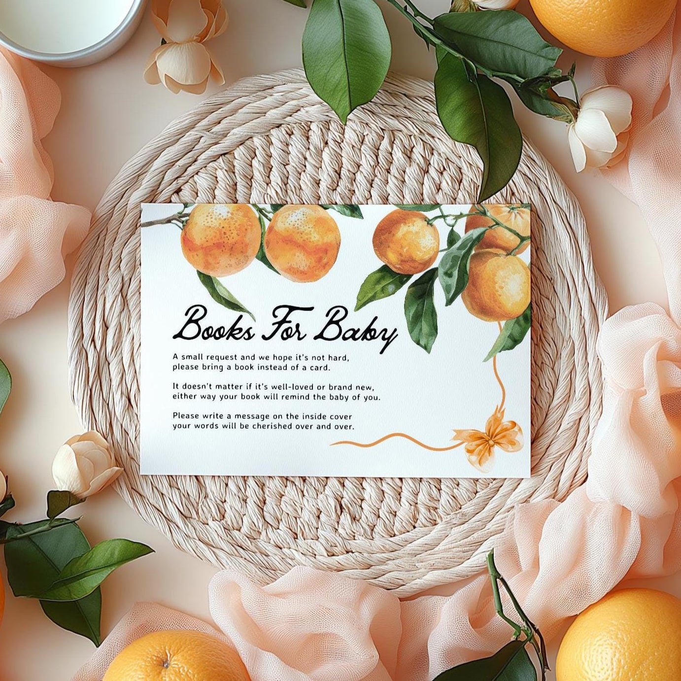 Books For Baby Card | Little Cutie Orange Baby Shower - LovelyTemplatesCo