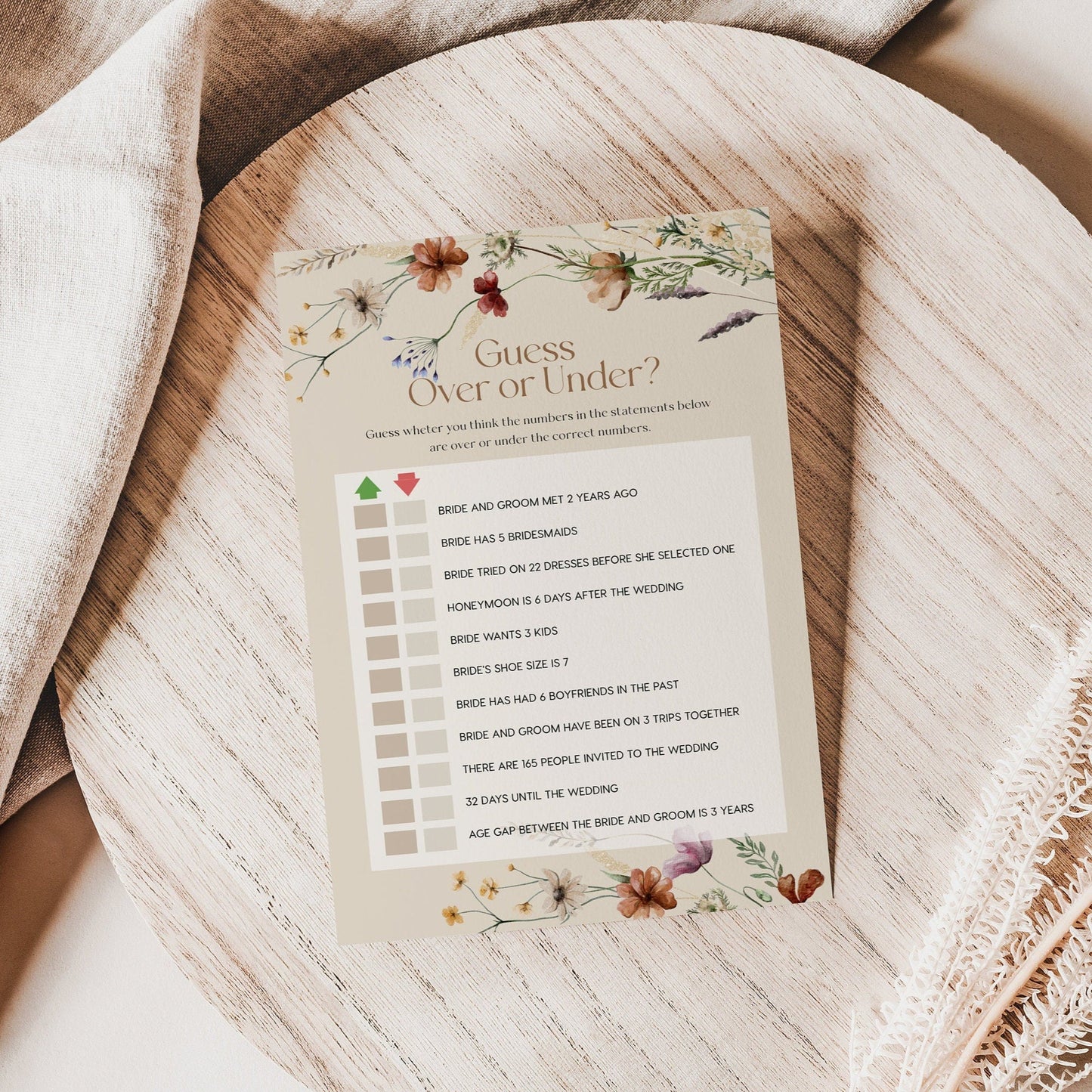 Bridal Shower Games Bundle | Beige with Wildflower customizable game cards templates - LovelyTemplatesCo