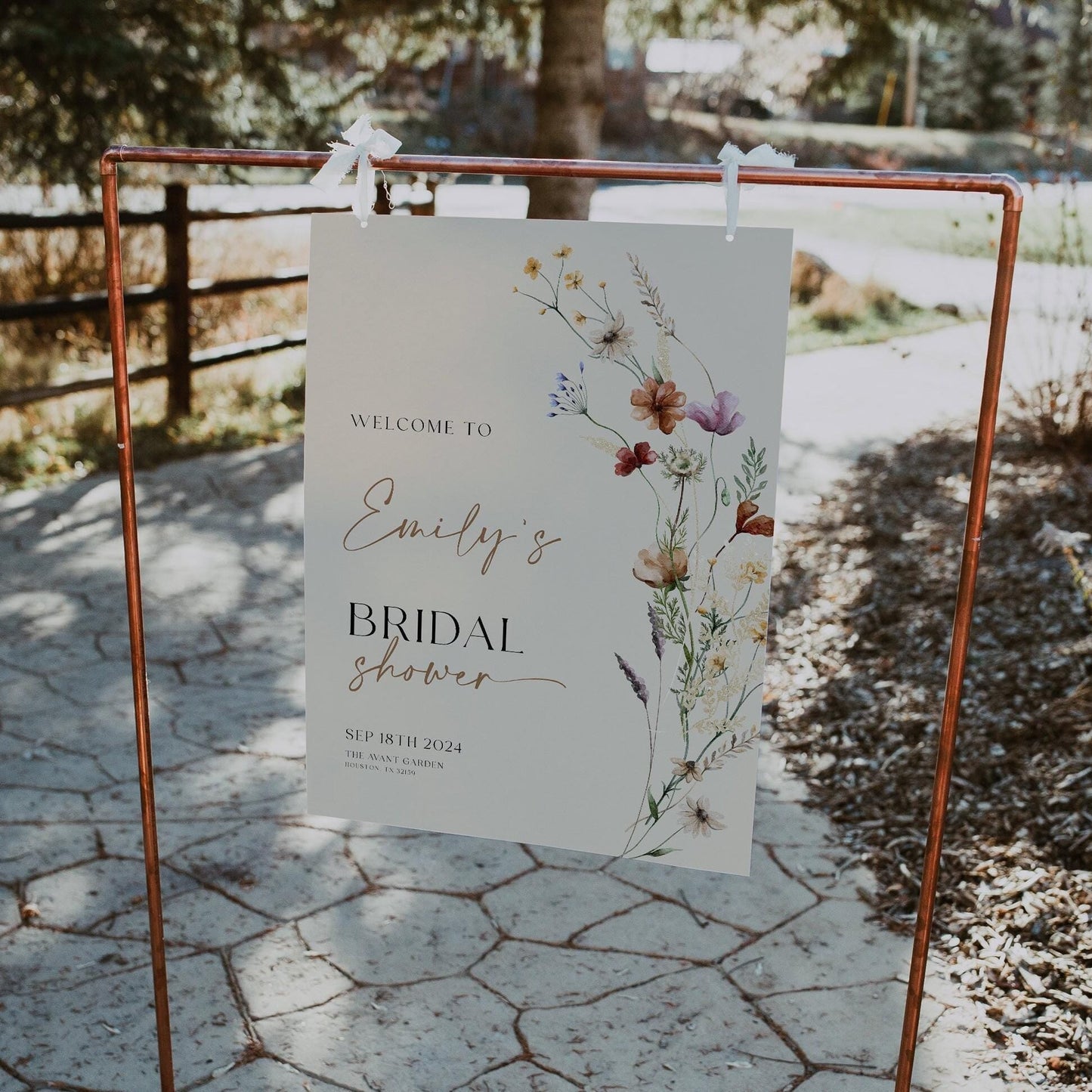 Bridal Shower Welcome Sign | Beige Sign with watercolor Wildflower Flowers - LovelyTemplatesCo