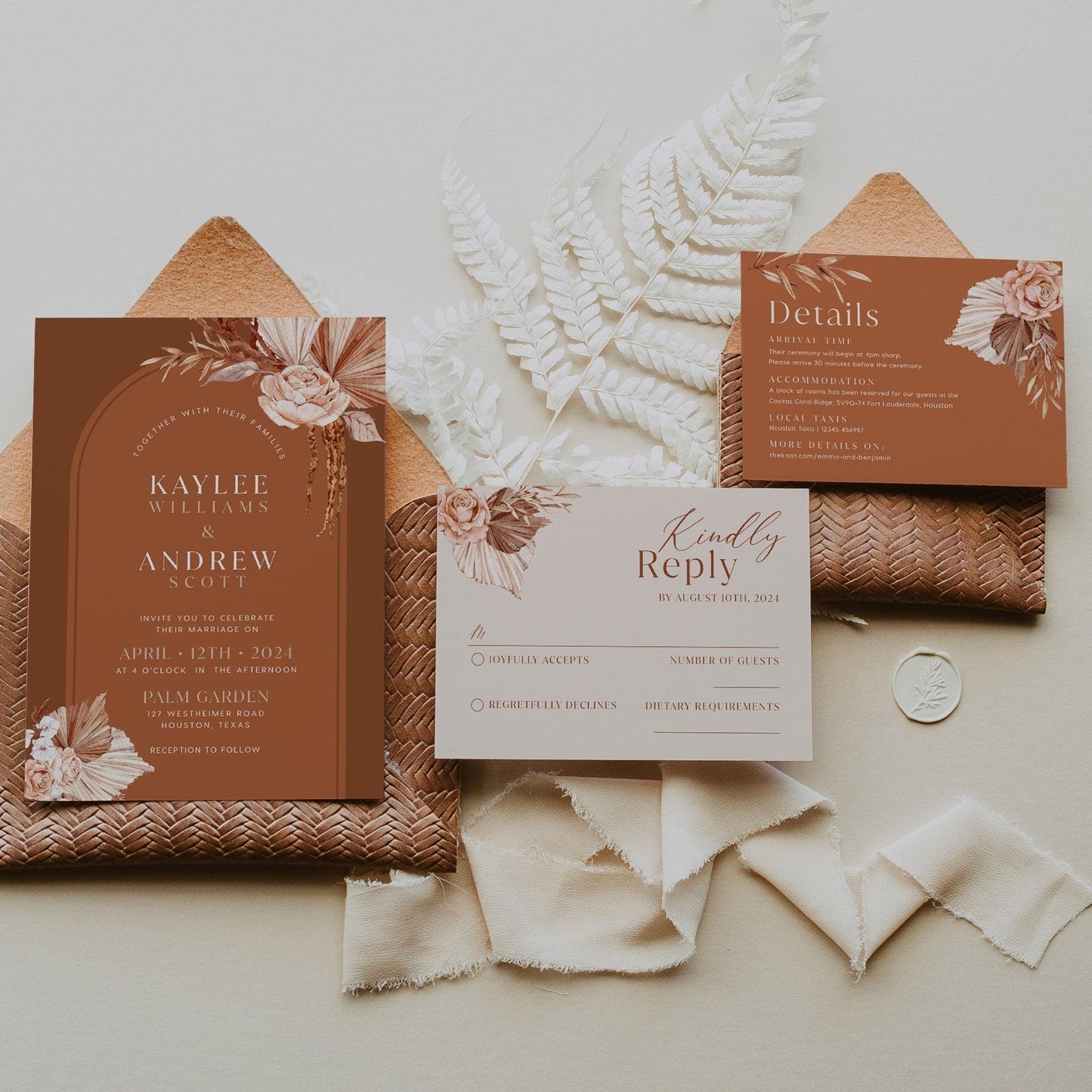 Burnt Orange Wedding Invitation - LovelyTemplatesCo